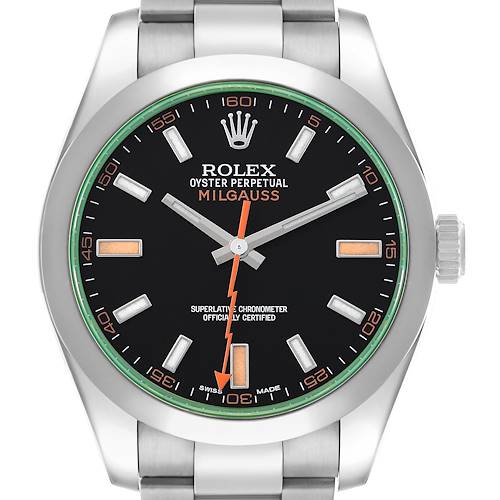 Photo of Rolex Milgauss Steel Green Crystal Black Dial Mens Watch 116400GV
