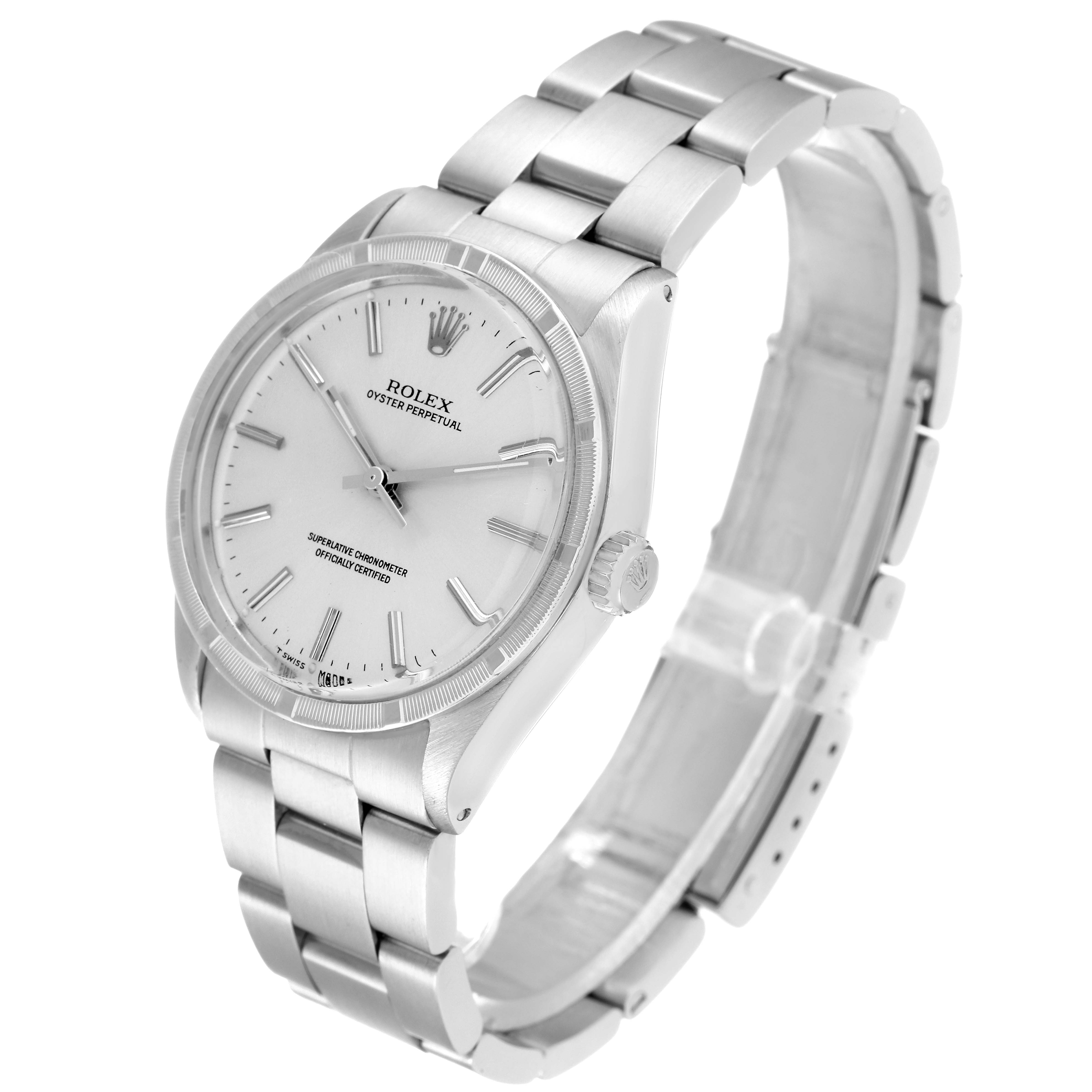 The Rolex Vintage Collection 1007 Men's Stainless Steel Silver Dial 1007 Men's Stainless Steel Silver Dial watch is shown at an angle displaying its face, bezel, crown, and bracelet.