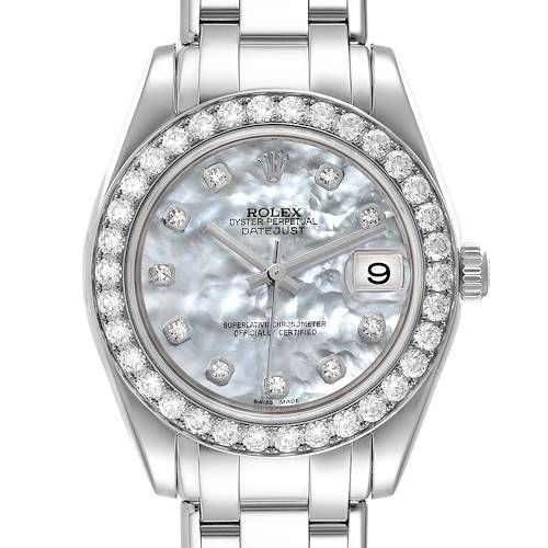 Photo of Rolex Pearlmaster 34 18k White Gold MOP Diamond Dial Ladies Watch 81299