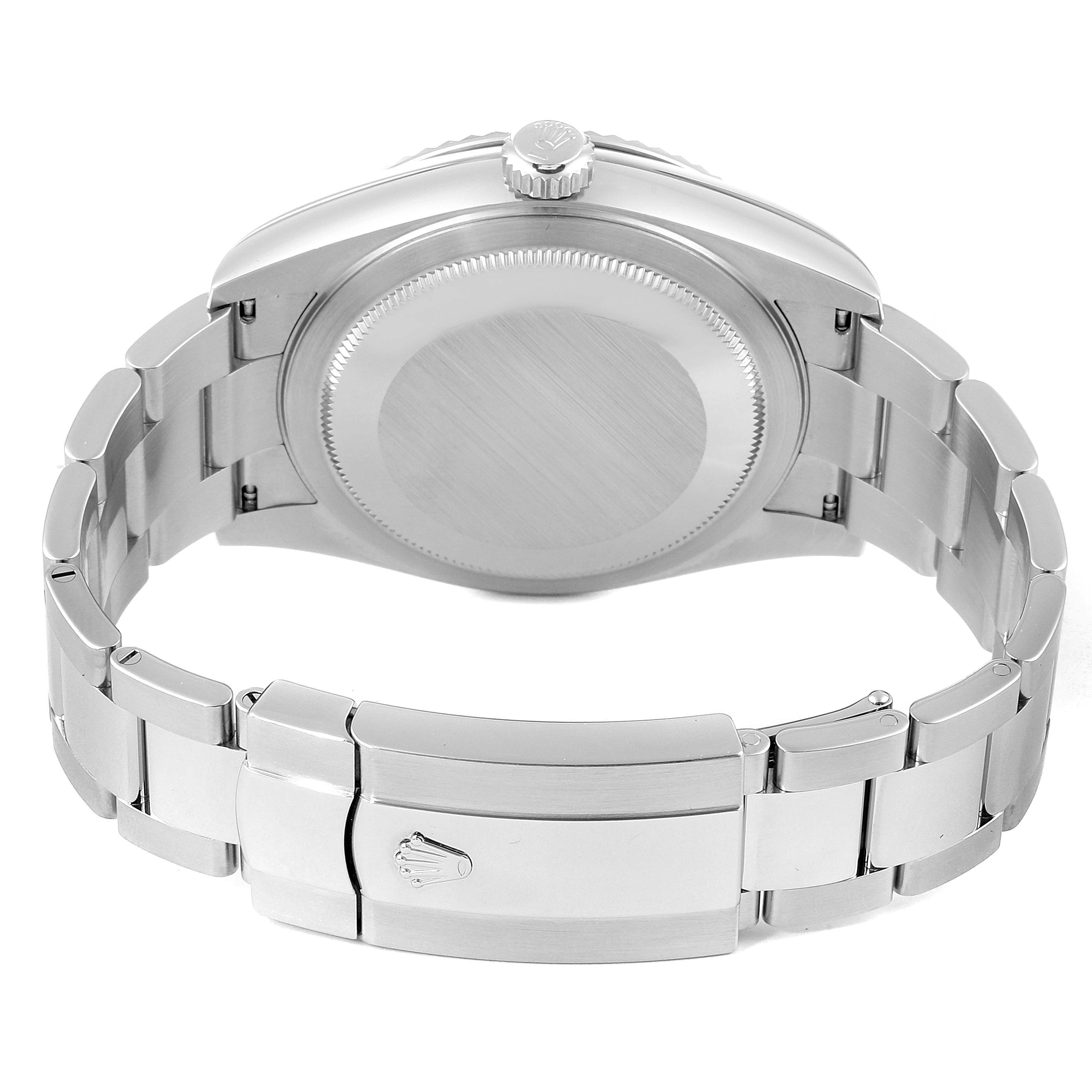 The image shows the back view of the Rolex Sky-Dweller 326934 Men's Stainless Steel Blue Dial 326934 Men's Stainless Steel Blue Dial watch, highlighting the case back, bracelet, and clasp.