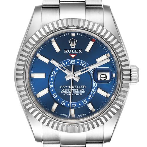 Photo of Rolex Sky-Dweller Blue Dial Steel White Gold Mens Watch 326934 Box Card