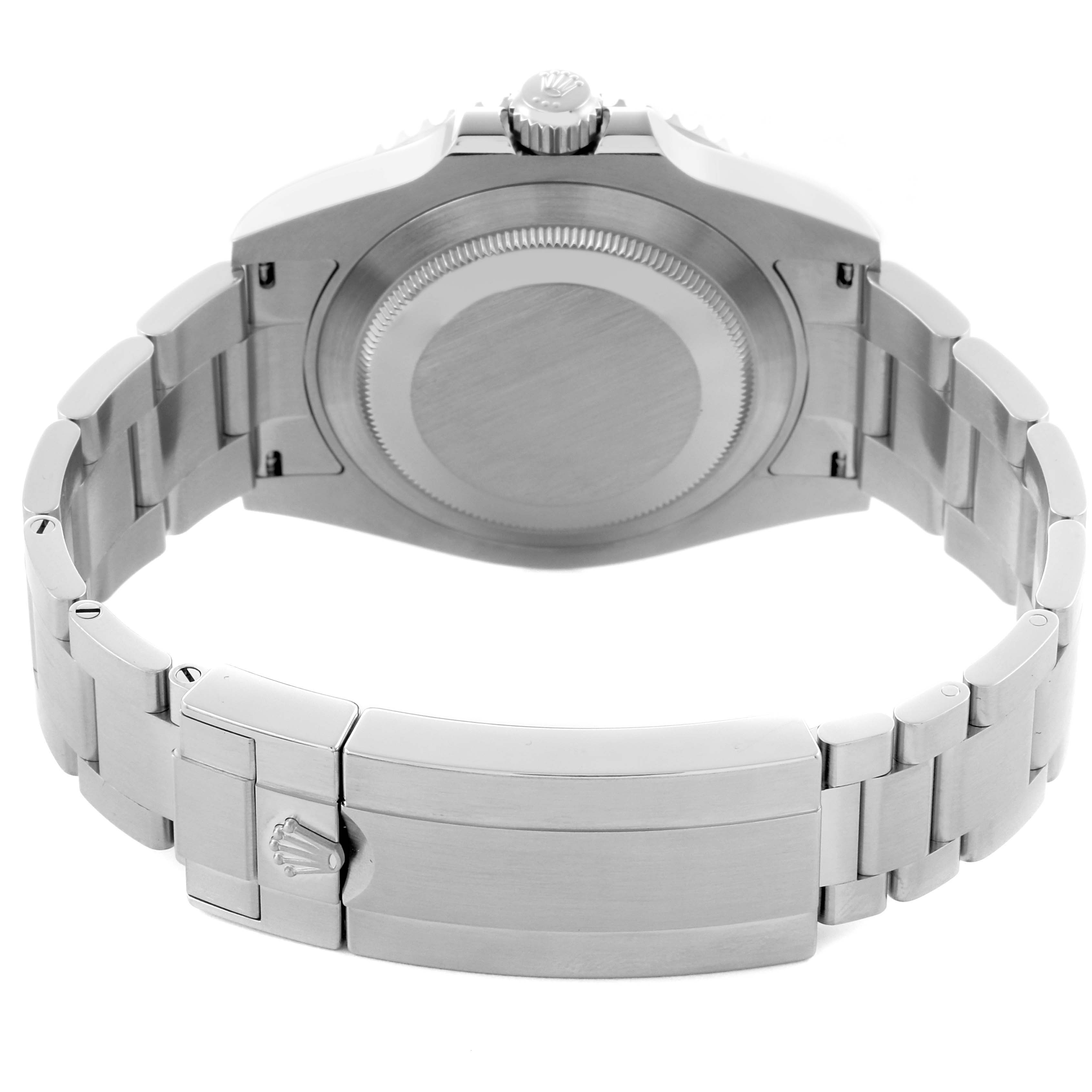 The image shows the back and clasp of a Rolex Submariner 126610LV Men's Stainless Steel Black Dial 126610LV Men's Stainless Steel Black Dial, highlighting the bracelet and case back.