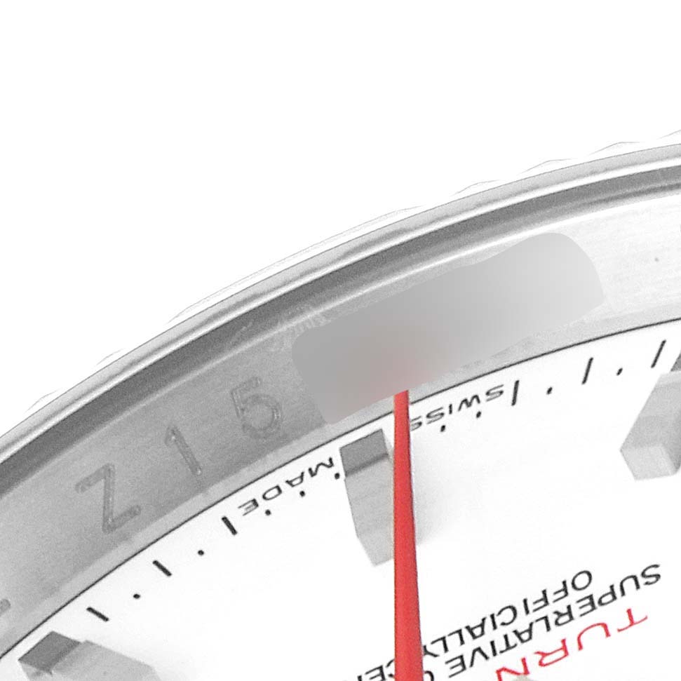 This image shows a close-up of the dial and bezel of the Rolex Turn-o-Graph 116264 Men's Stainless Steel White Dial 116264 Men's Stainless Steel White Dial model, viewed from an angled perspective.