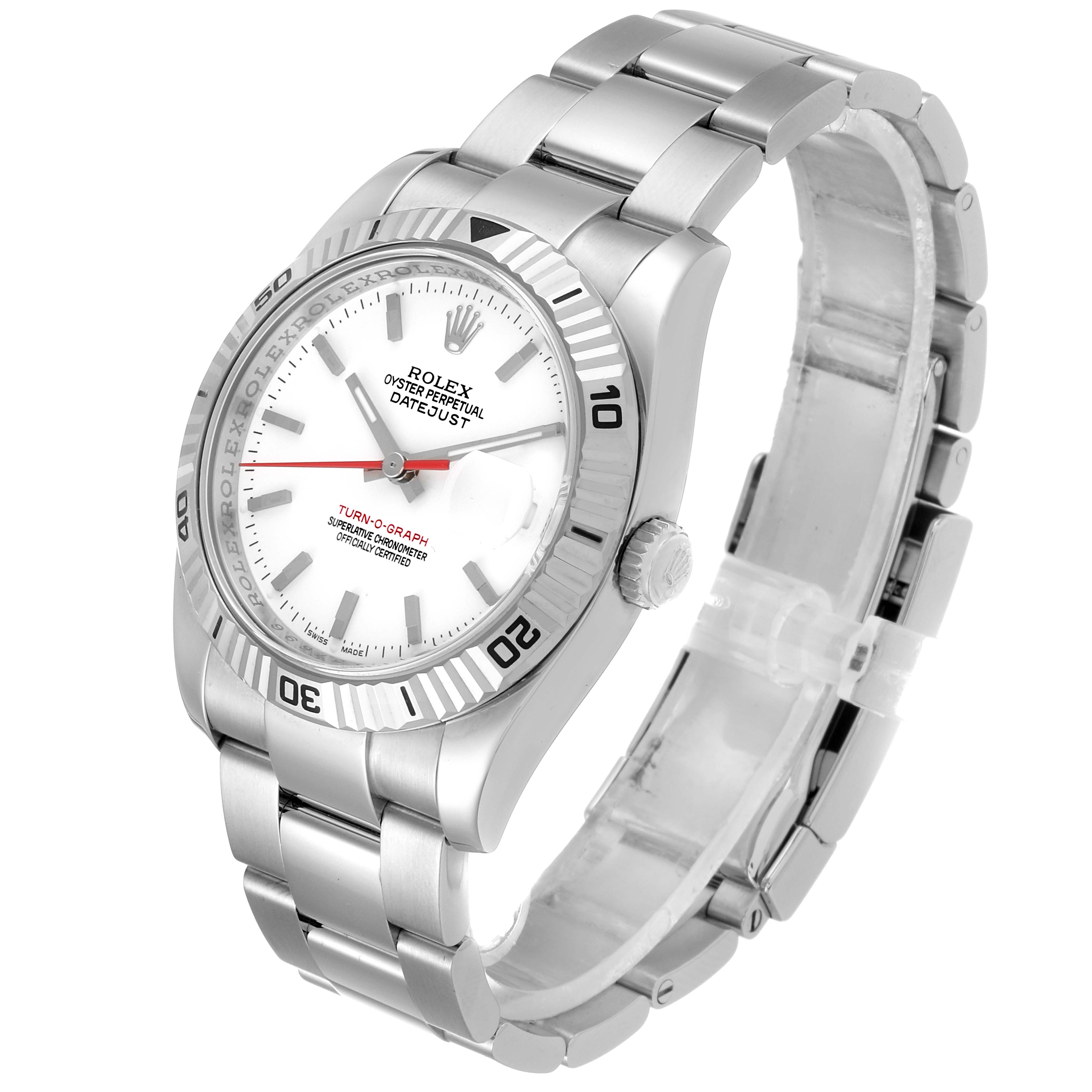 The image shows a Rolex Turn-o-Graph 116264 Men's Stainless Steel White Dial 116264 Men's Stainless Steel White Dial watch at a three-quarter angle, highlighting the face, bezel, crown, and bracelet.