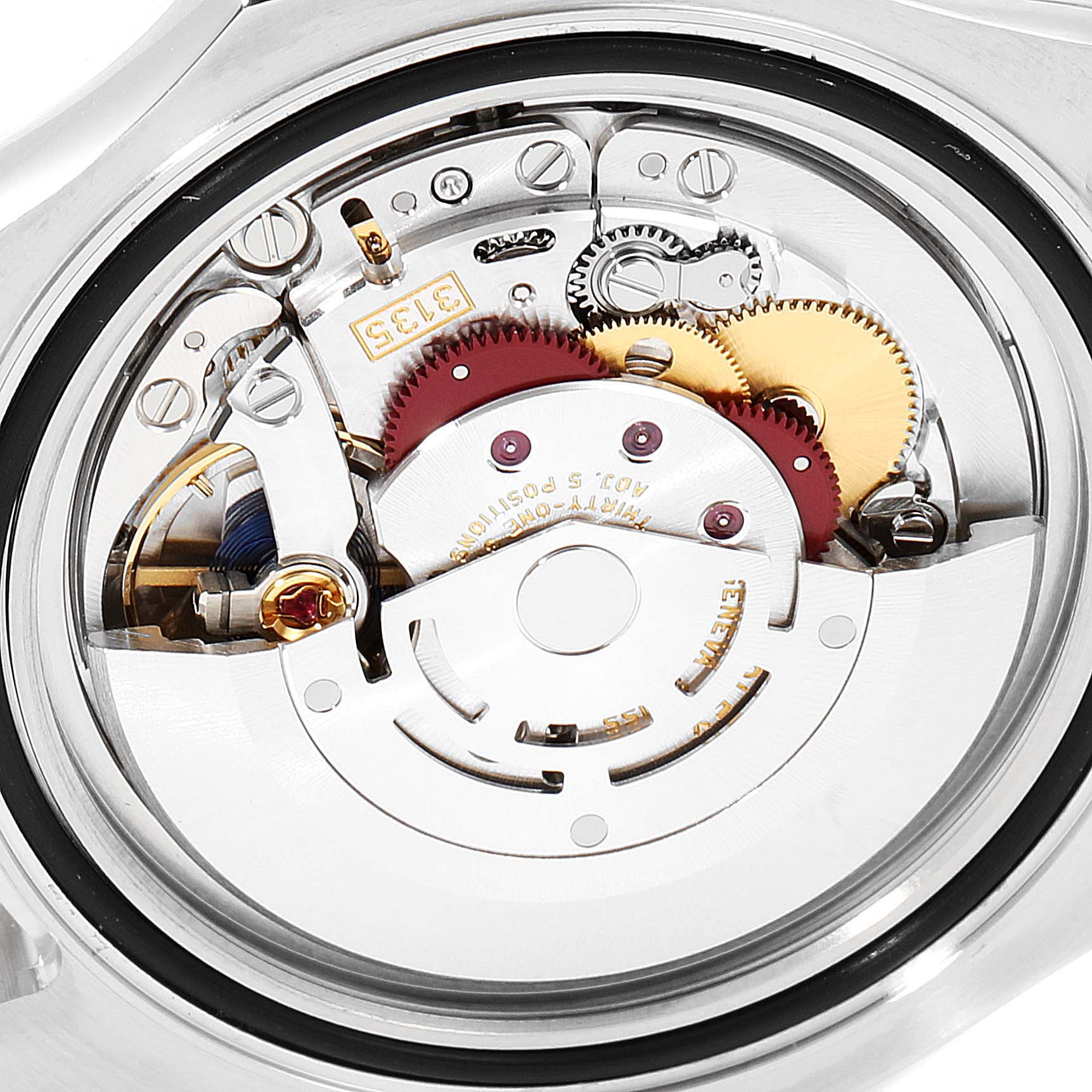 This image shows the internal movement mechanism of the Rolex Yacht-Master 116621 Men
s Steel and Gold (two tone) Black Dial 116621 Men
s Steel and Gold (two tone) Black Dial watch viewed from the back.