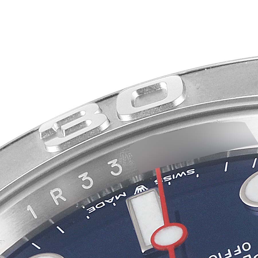 This image depicts a close-up of the bezel and partial dial of the Rolex Yacht-Master 126622 Men's Stainless Steel Blue Dial 126622 Men's Stainless Steel Blue Dial watch, showing the "30" marker.
