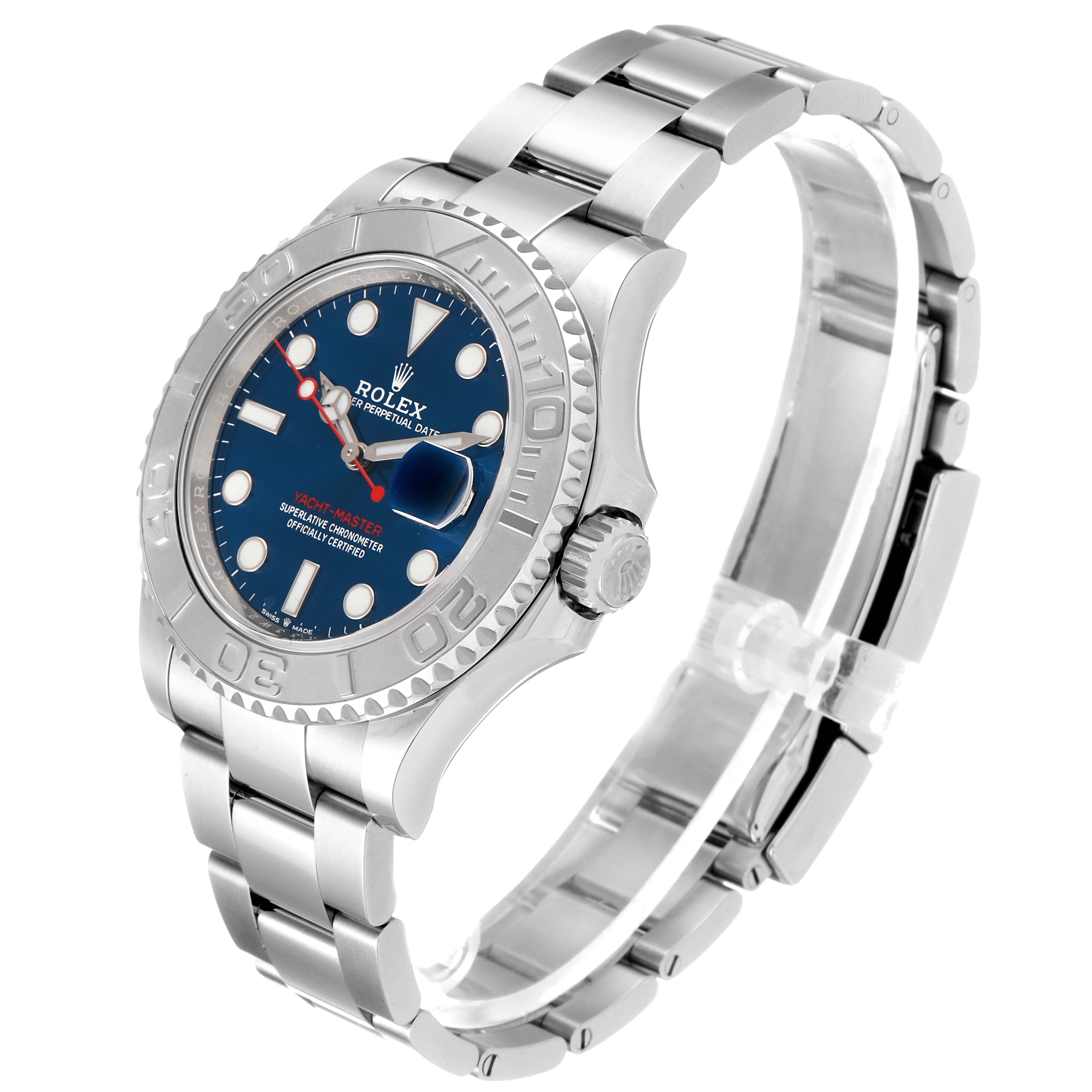 This Rolex Yacht-Master 126622 Men's Stainless Steel Blue Dial 126622 Men's Stainless Steel Blue Dial watch is shown at a three-quarter angle highlighting the bezel, dial, and bracelet.