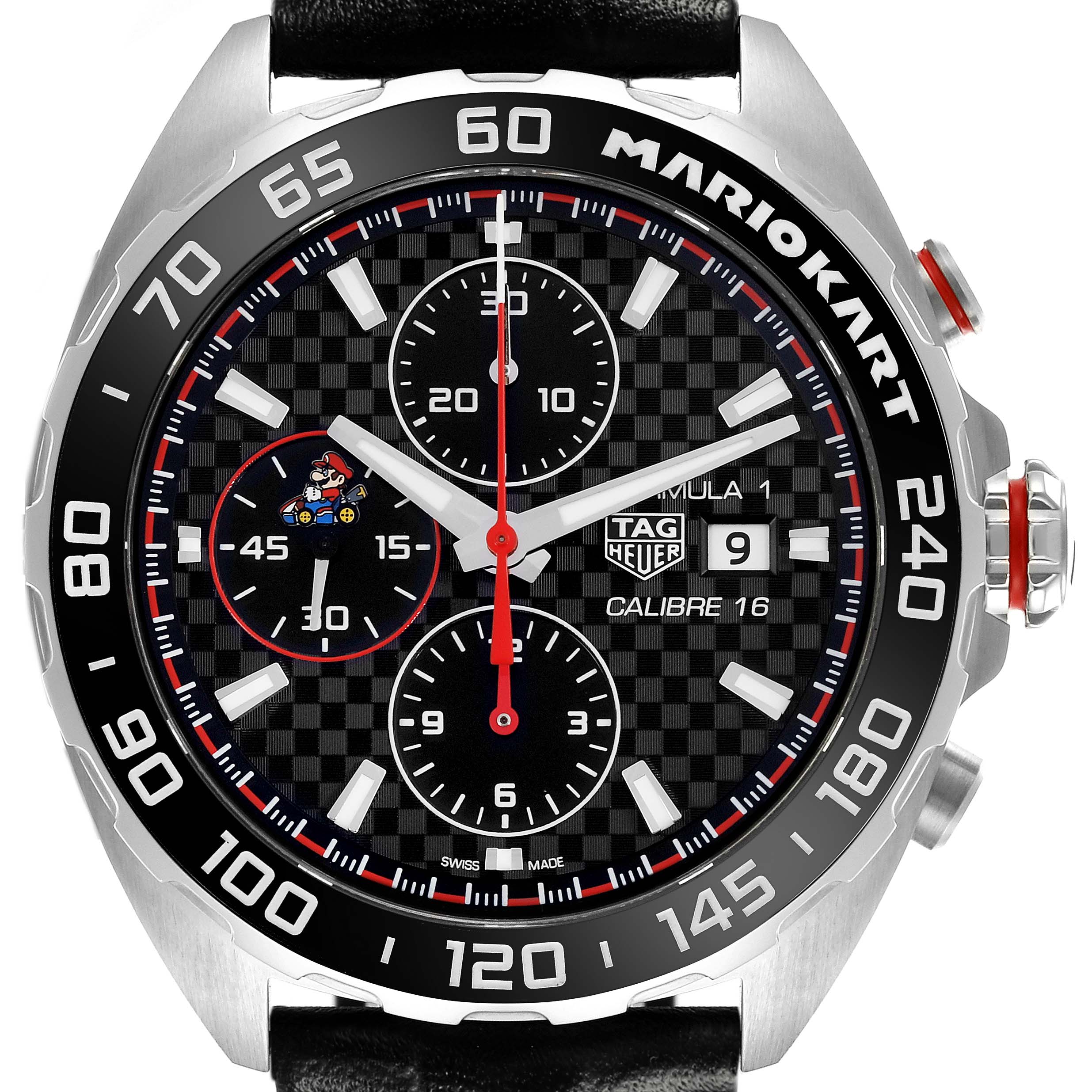 The Tag Heuer Formula 1 CAZ201E.FC6517 Men's Stainless Steel Black Dial CAZ201E.FC6517 Men's Stainless Steel Black Dial watch is shown from a front angle, highlighting the bezel, dial, pushers, and strap.
