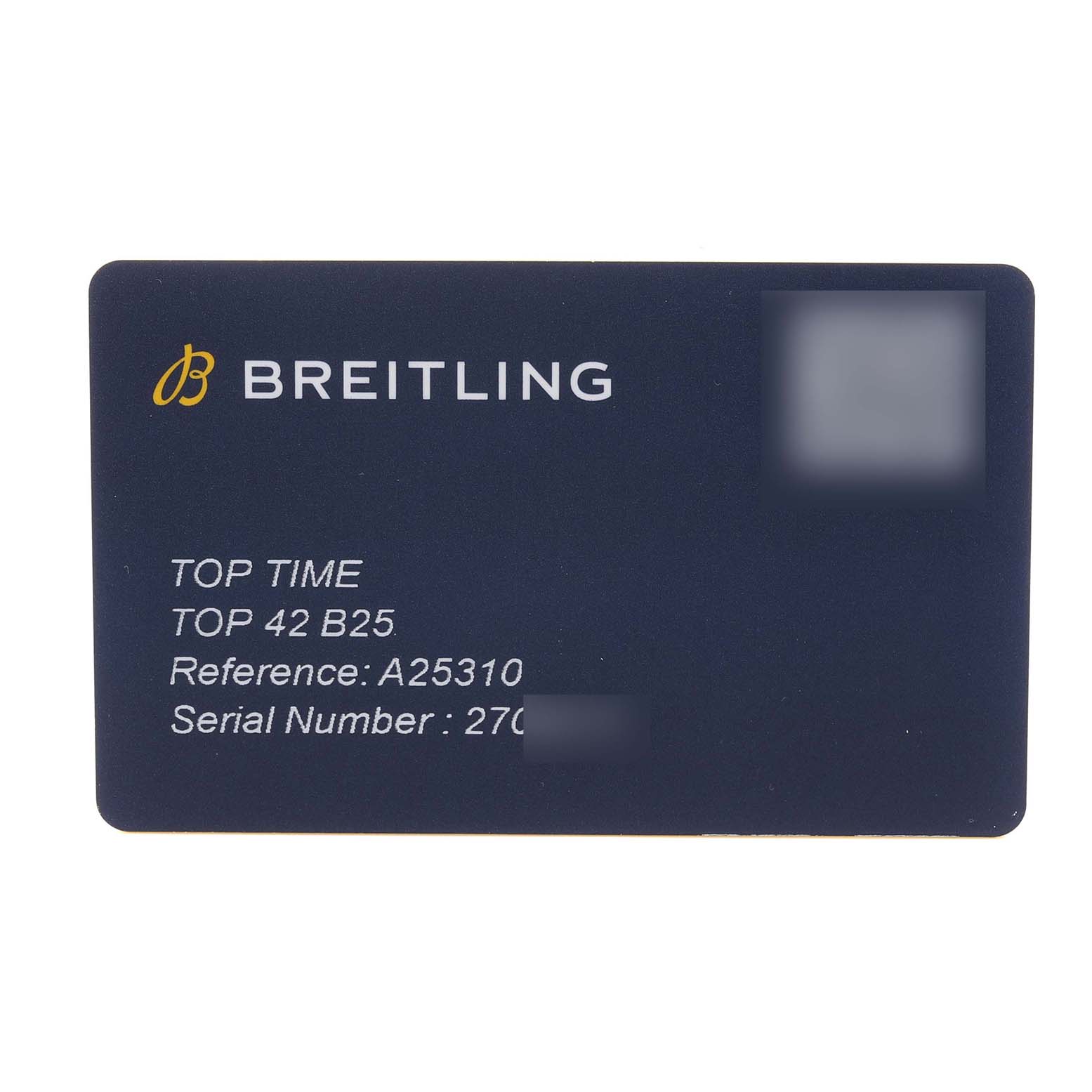 This image shows a Breitling warranty card for the Premier model with the brand logo and model details visible.
