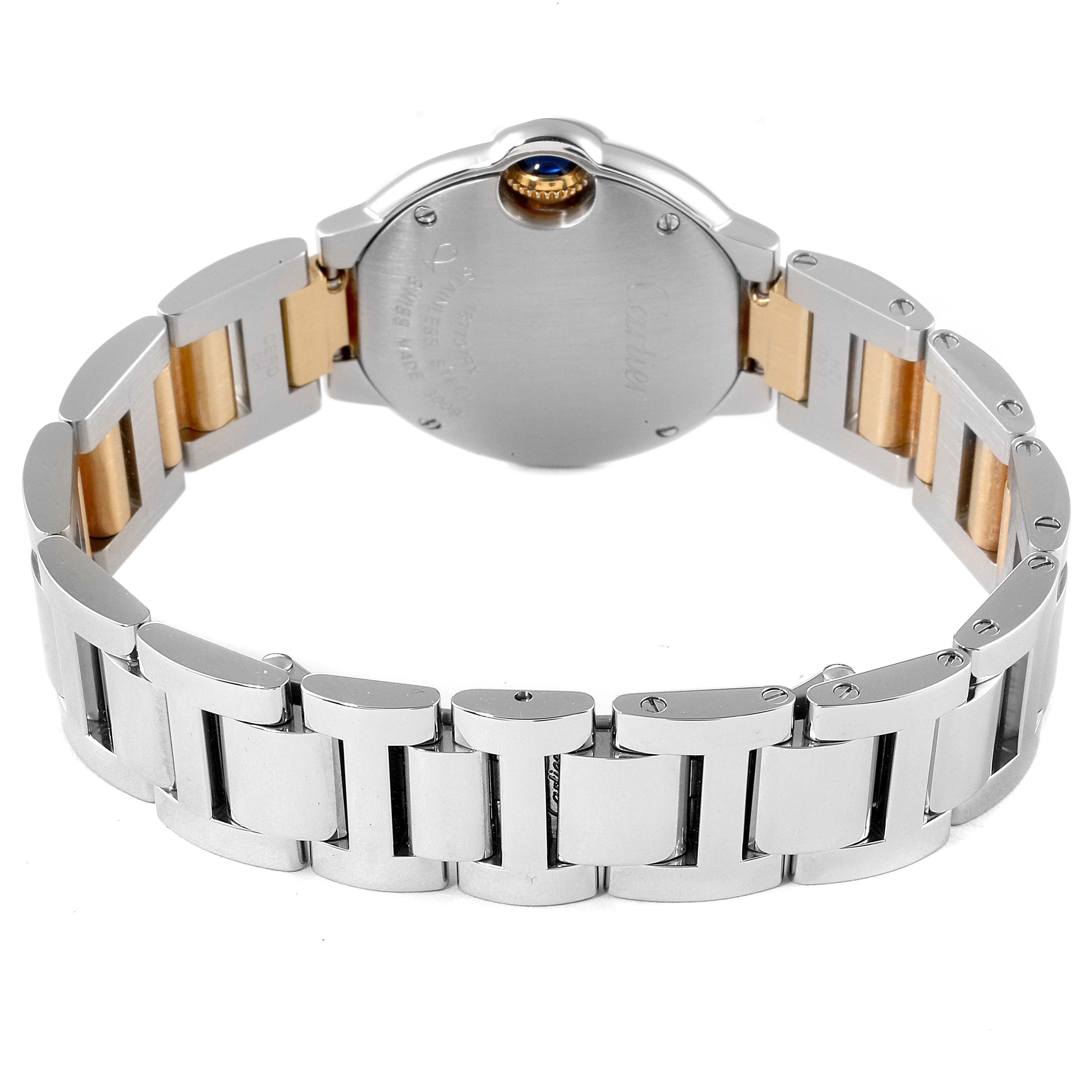 This image shows the back view of the Cartier Ballon Bleu W2BB0010 Women's Steel and Gold (two tone) Silver Dial W2BB0010 Women's Steel and Gold (two tone) Silver Dial watch, highlighting the case back and bracelet.