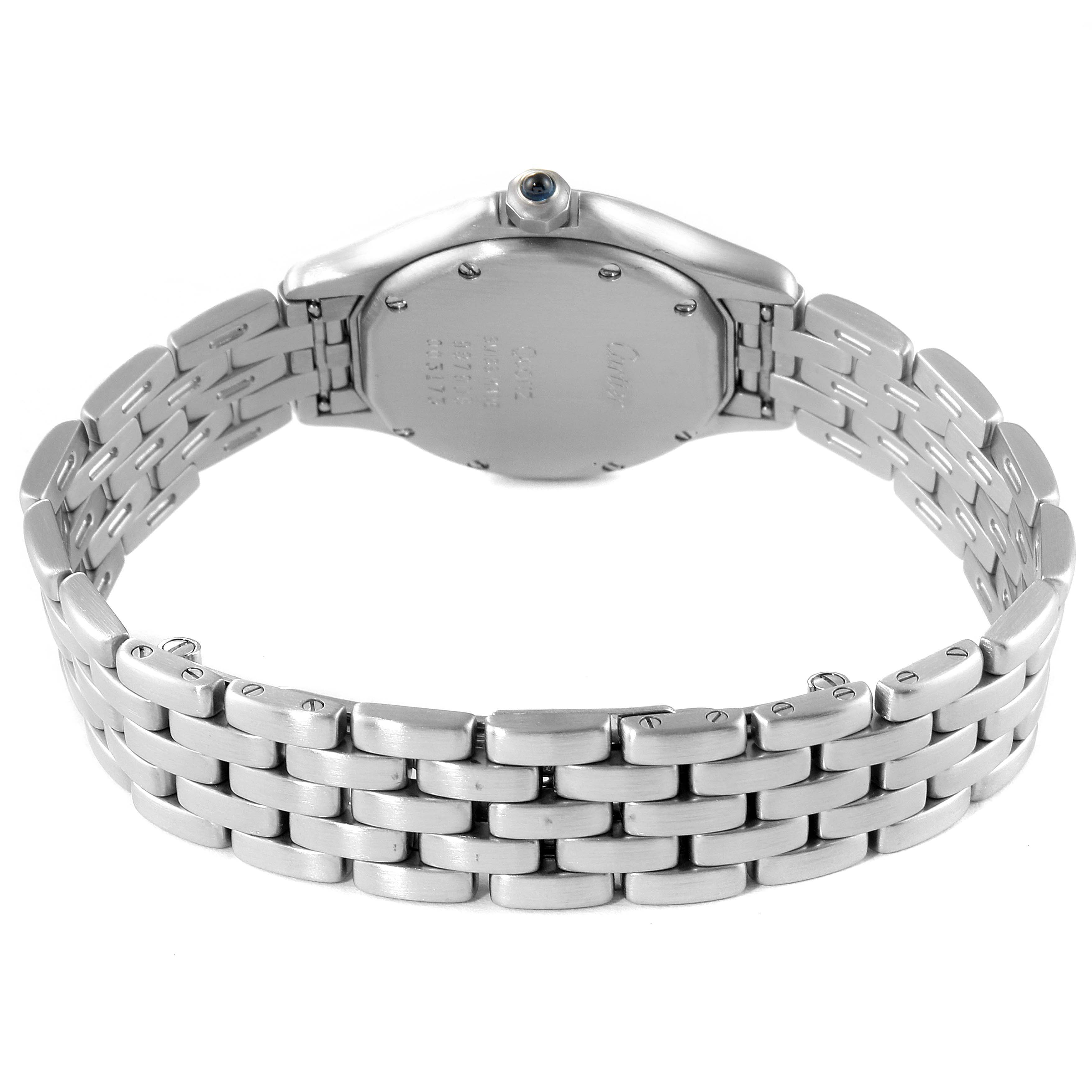 This image shows the back view of the Cartier Panthère watch, focusing on the bracelet and case back.