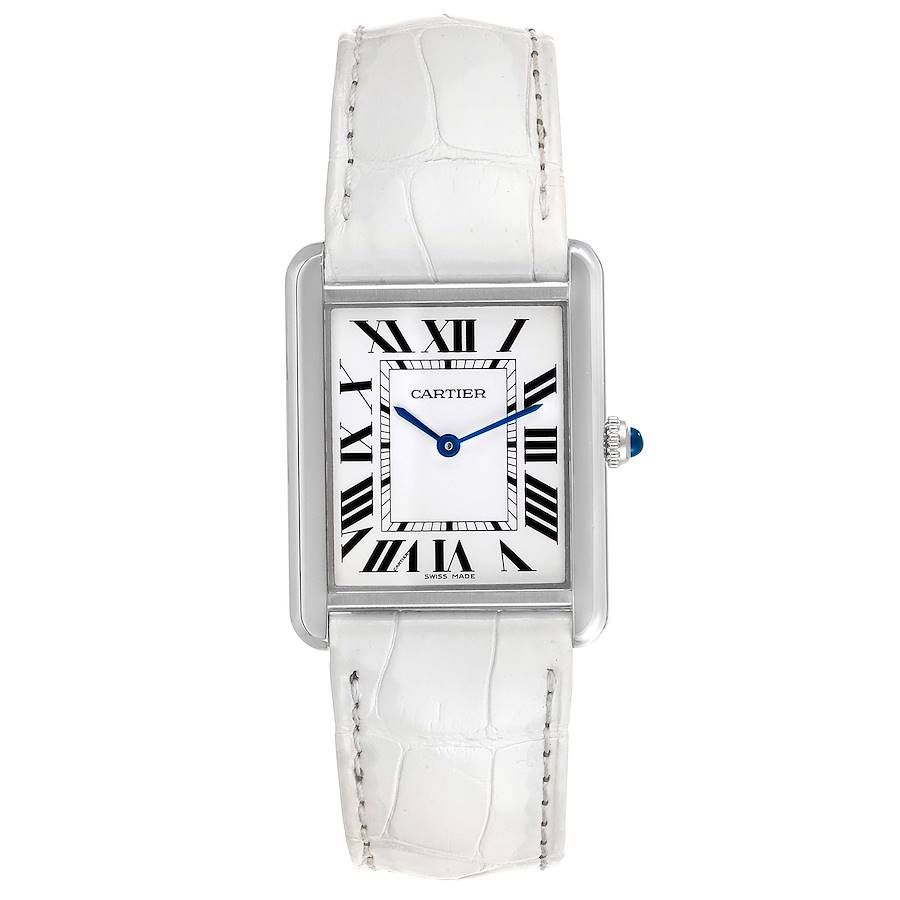 Cartier Tank Solo Steel Silver Dial White Strap Unisex Watch W1018355 Card