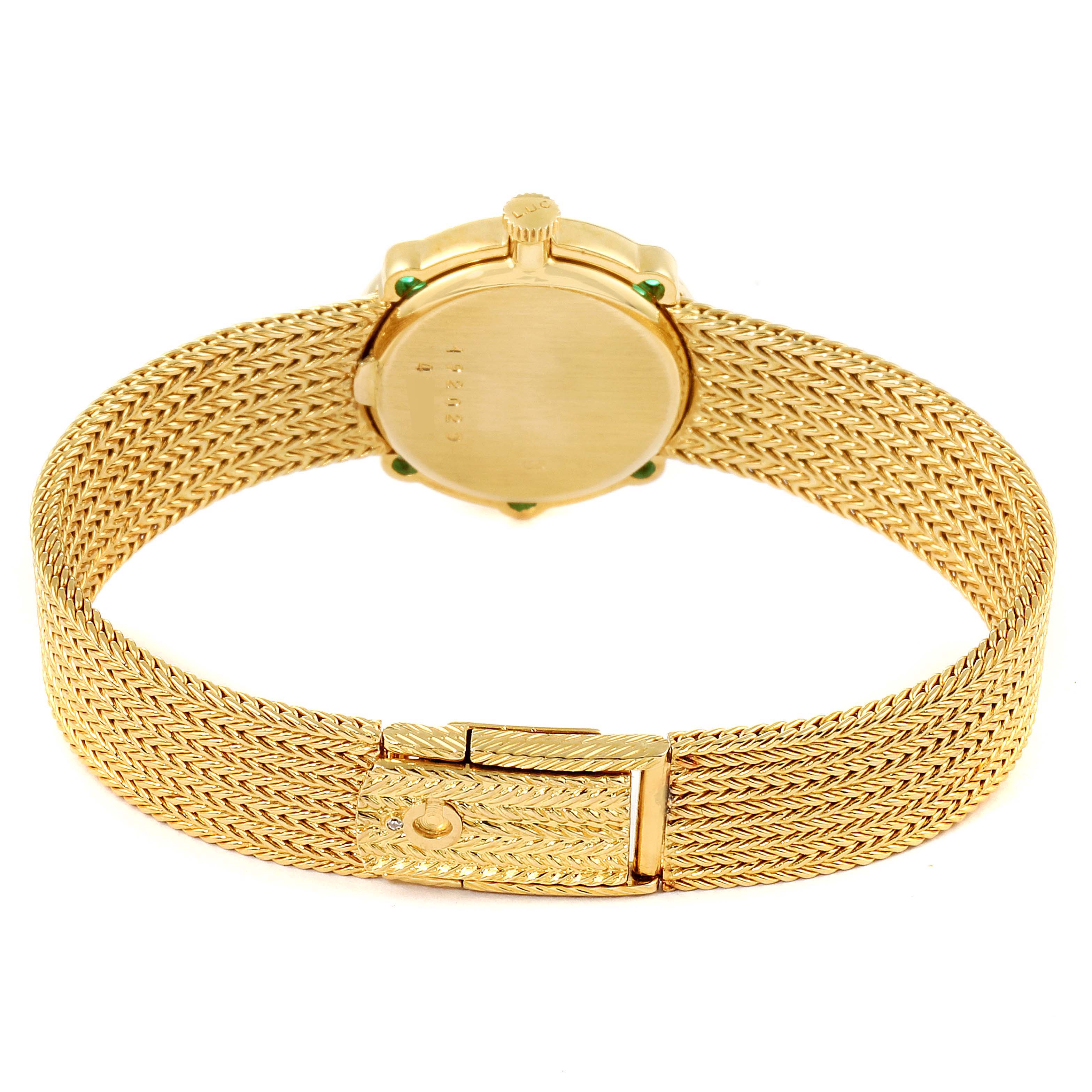 The image shows the back view of the Chopard 4057 Women's Yellow Gold Champagne Dial 4057 Women's Yellow Gold Champagne Dial model 4057 18K Yellow Gold Diamond Emerald Vintage Cocktail Ladies Watch.