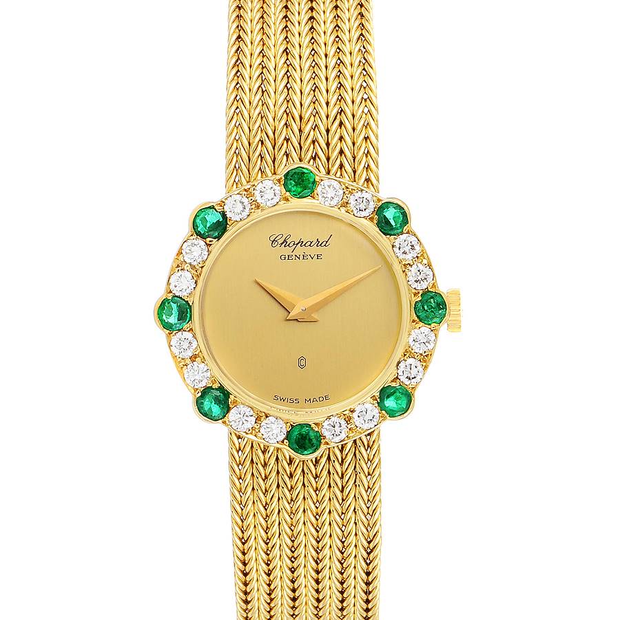 Chopard 18K Yellow Gold Diamond Emerald Vintage Cocktail Ladies Watch 4057 SwissWatchExpo