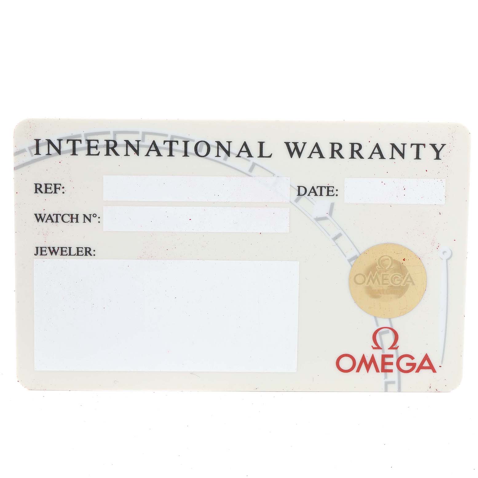 The image shows an International Warranty card from Omega for their Seamaster model.