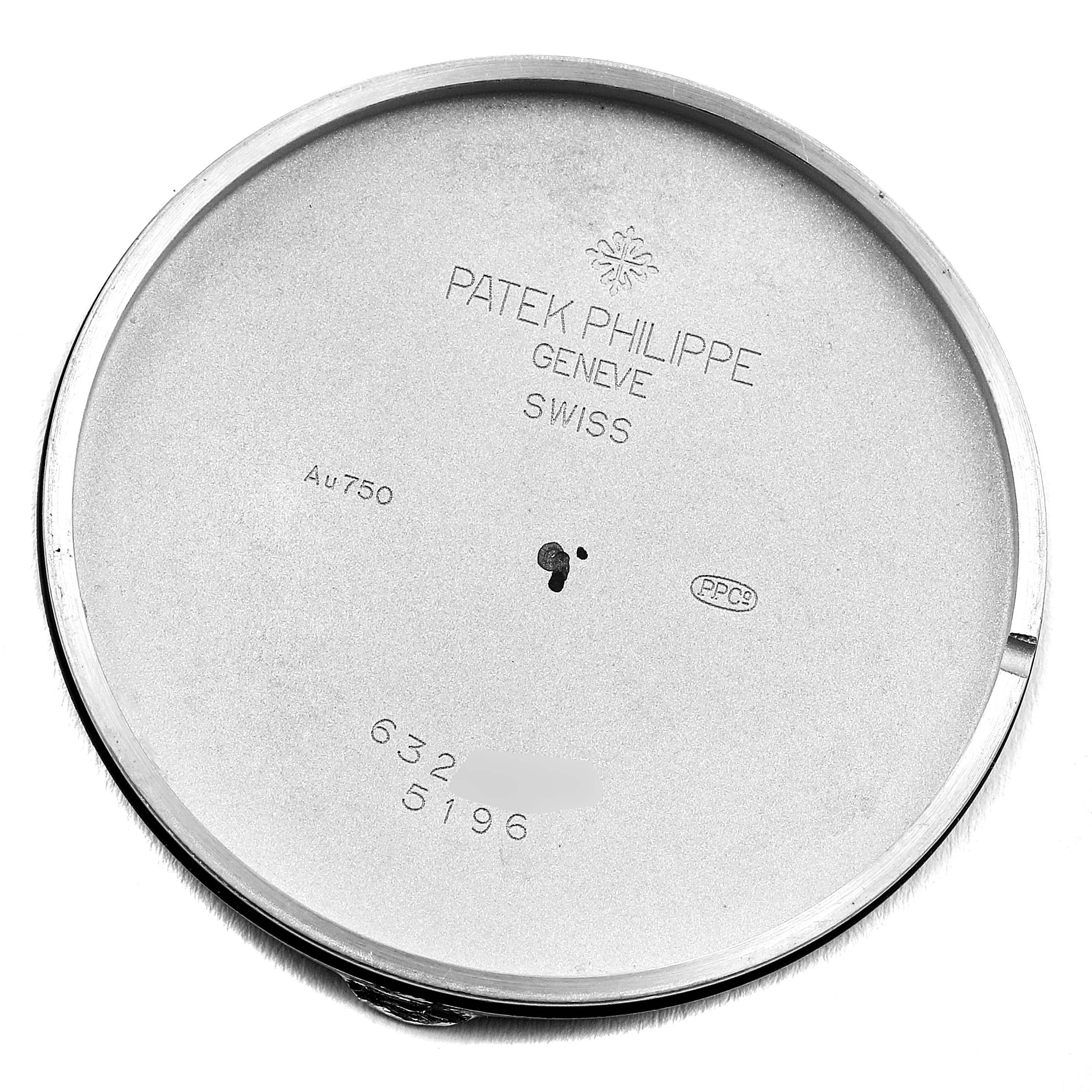 This image shows the inside case back of a Patek Philippe Calatrava 5196G Men's White Gold Silver Dial 5196G Men's White Gold Silver Dial watch.