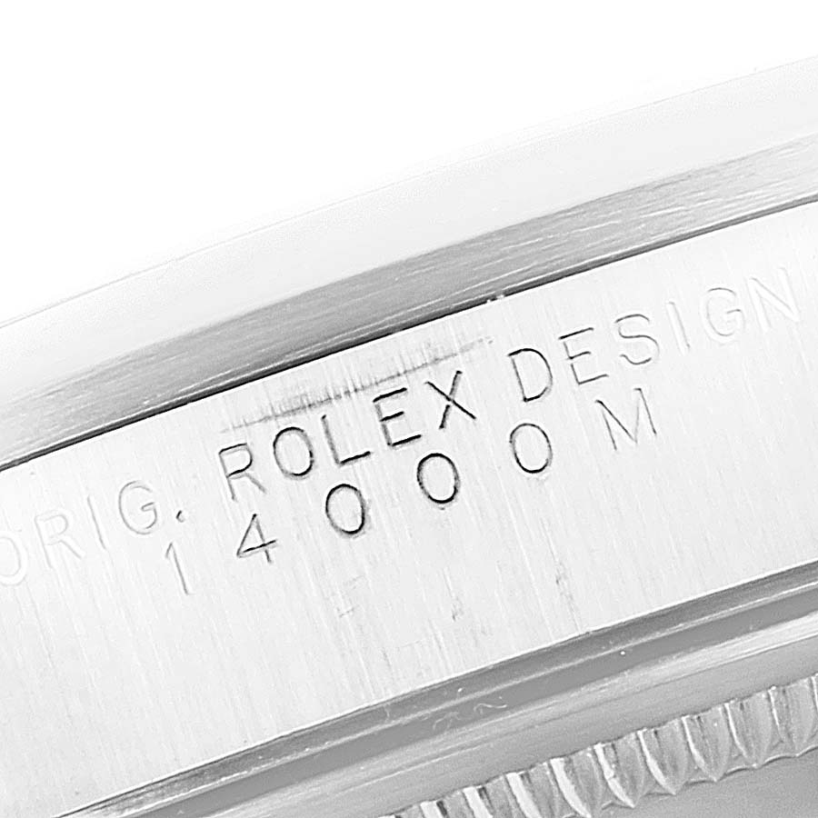 This image shows a close-up of the case side, revealing the engraved model number of the Rolex Air-King 14000M Men's Stainless Steel Blue Dial 14000M Men's Stainless Steel Blue Dial.