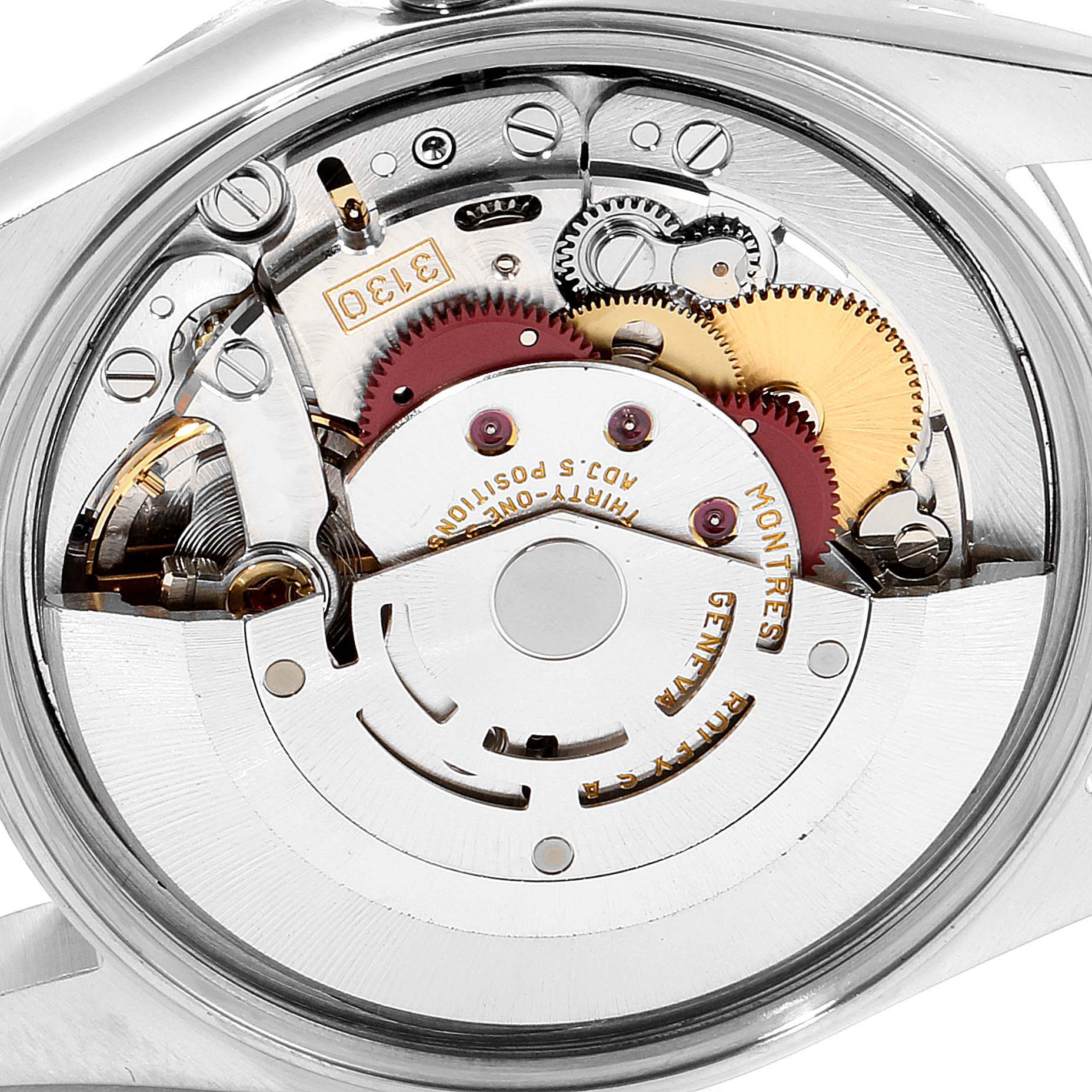 This image shows the inner mechanism and gears of the Rolex Air-King 14000M Men's Stainless Steel Blue Dial 14000M Men's Stainless Steel Blue Dial watch from a close-up, top-down angle.