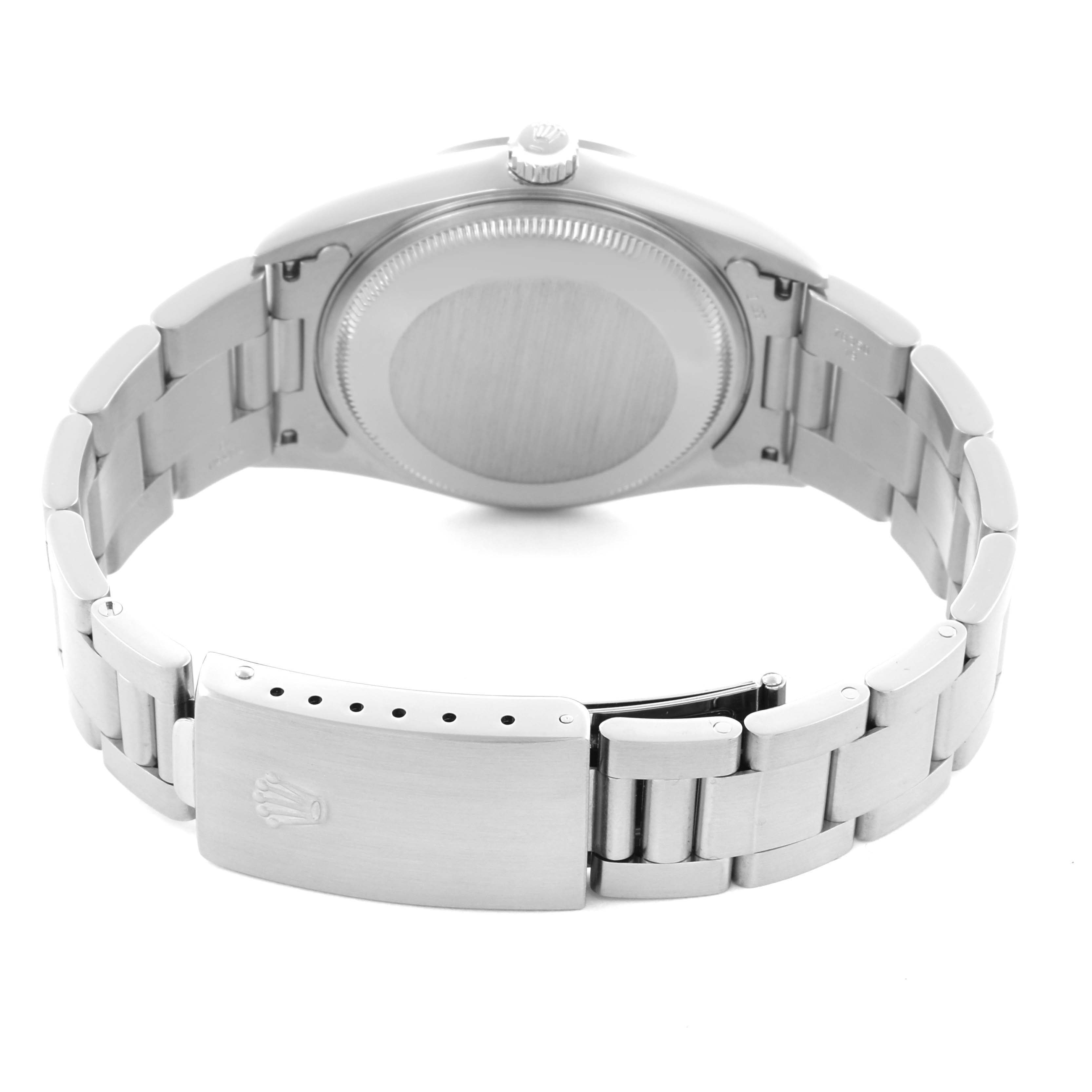 The image shows the back of the Rolex Air-King 14000M Men's Stainless Steel Blue Dial 14000M Men's Stainless Steel Blue Dial watch, highlighting the bracelet and clasp.