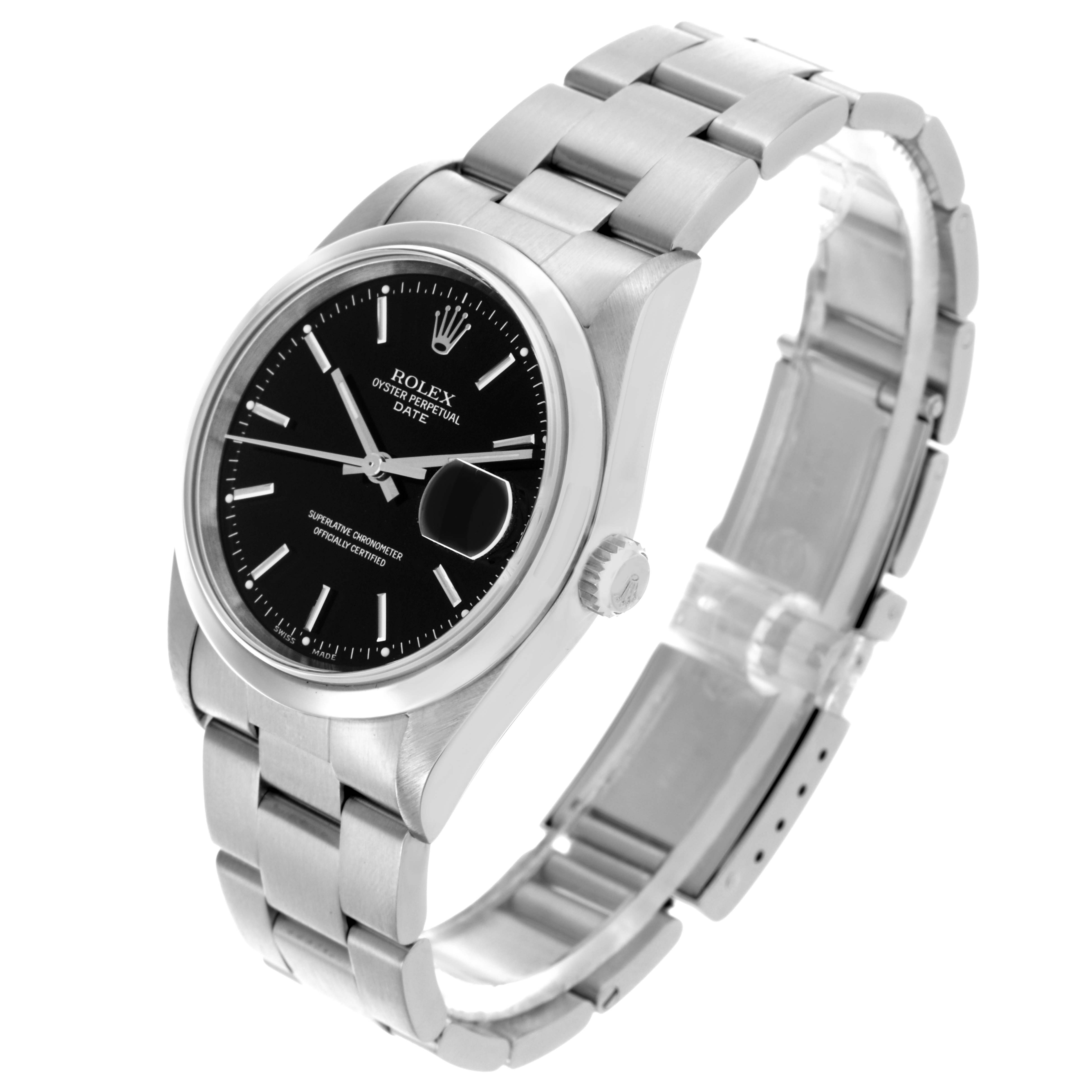 The Rolex Date 15200 Men's Stainless Steel Black Dial 15200 Men's Stainless Steel Black Dial watch is shown at a three-quarter angle, featuring the bracelet, case, dial, and crown.