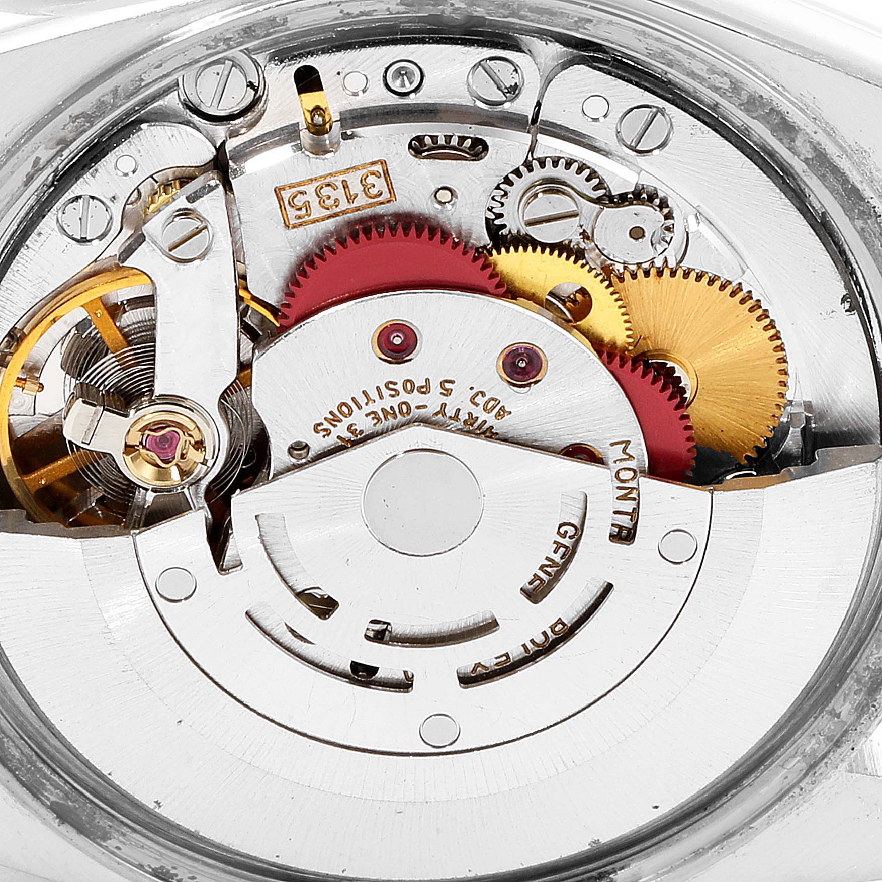 This image shows the internal mechanism of a Rolex Date 15200 Men's Stainless Steel Silver Dial 15200 Men's Stainless Steel Silver Dial model watch, highlighting gears and the rotor.