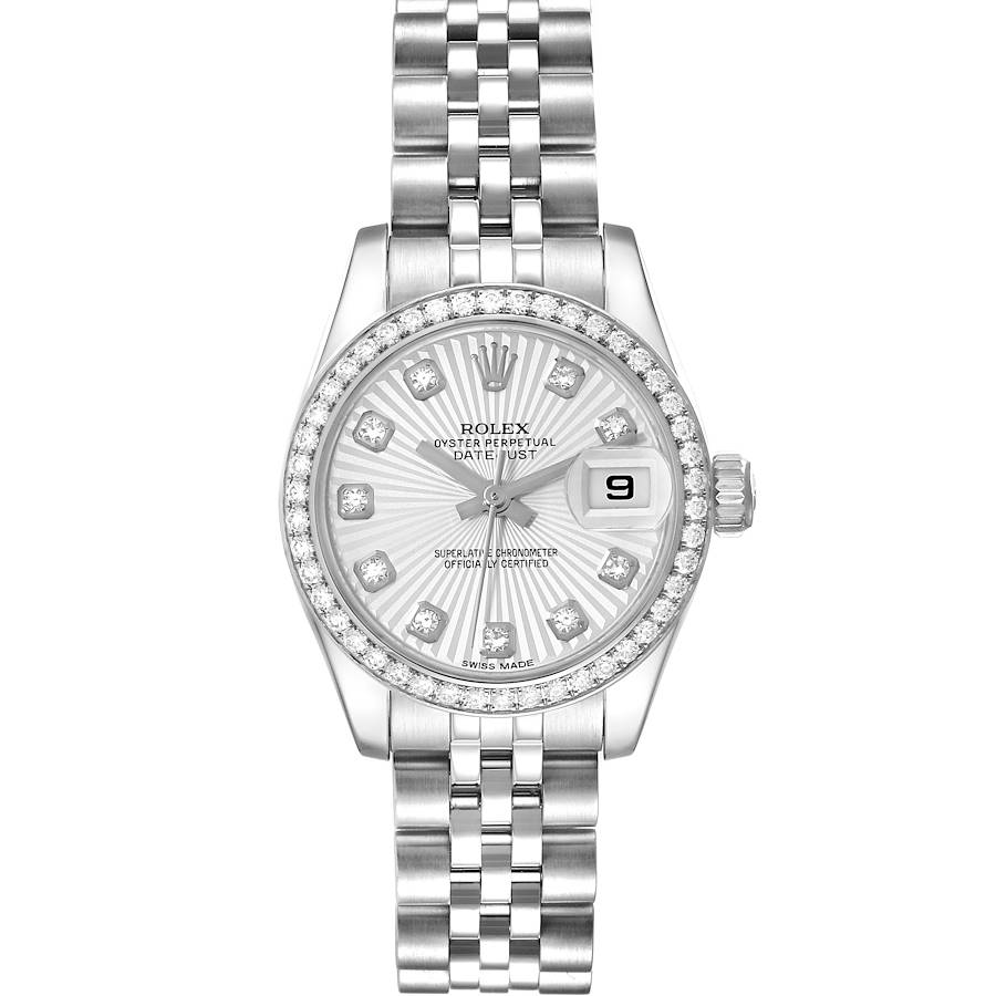 Rolex Datejust 26 Steel White Gold Sunburst Dial Diamond Ladies Watch 179384 SwissWatchExpo