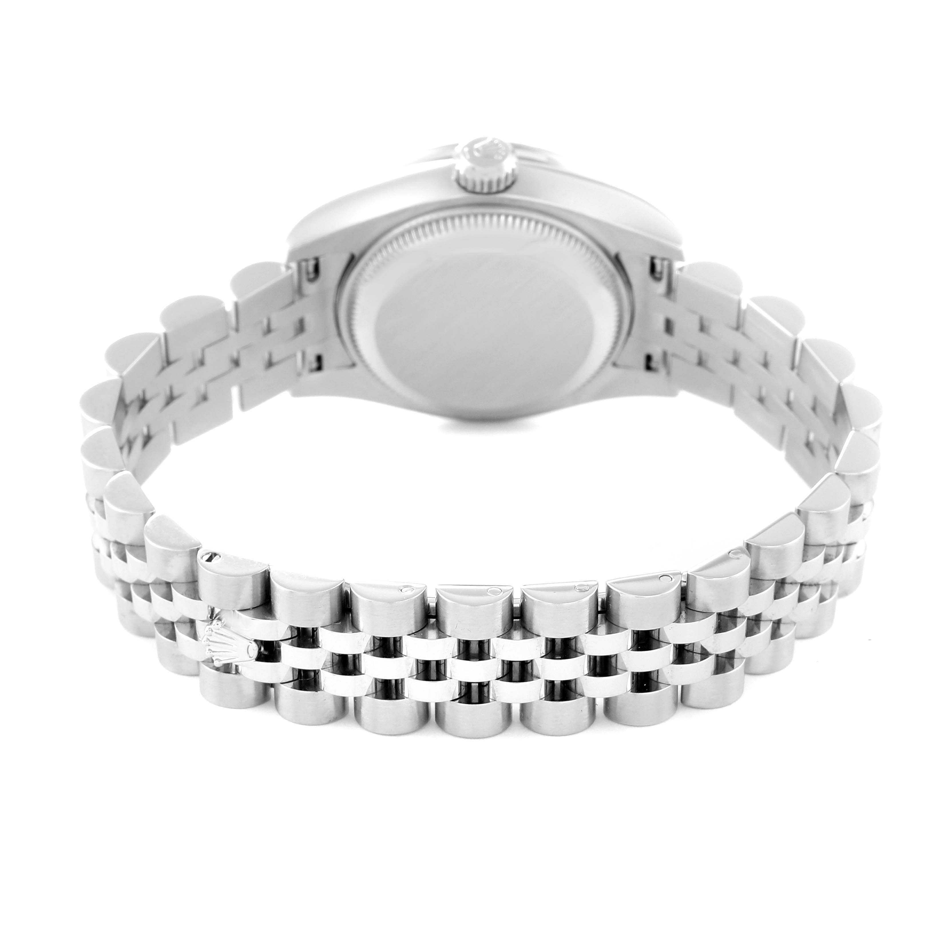 This image shows the back case and metal bracelet of a Rolex Datejust 179384 Women's Stainless Steel Silver Dial 179384 Women's Stainless Steel Silver Dial watch from a rear angle.