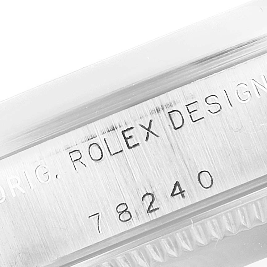 The image shows a close-up of the side engraving on a mid-size Rolex watch, indicating the model number 78240.