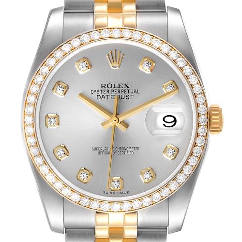 Photo of Rolex Datejust 36 Steel Yellow Gold Silver Dial Diamond Watch 116243 Box Card