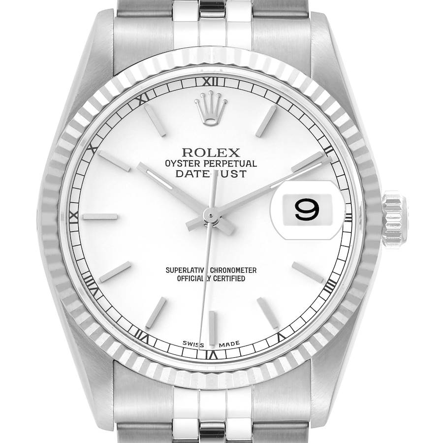 Rolex Datejust Steel White Gold Mens Watch 16234 + 2 Extra Links SwissWatchExpo