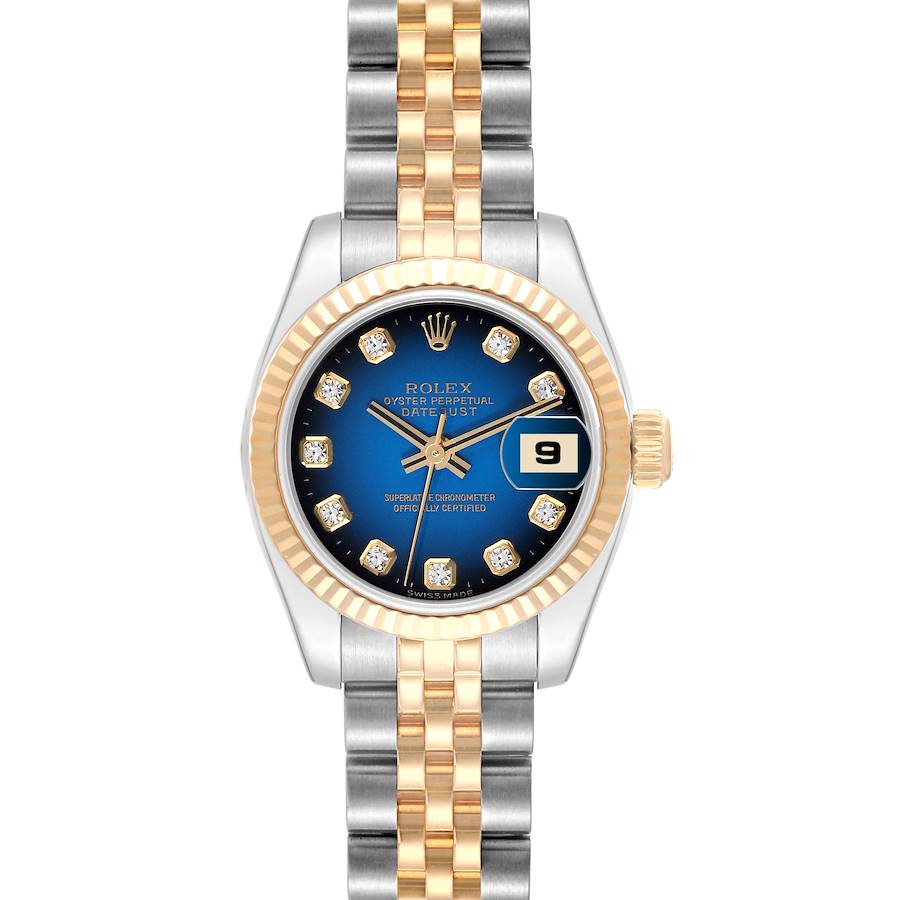 Rolex Datejust Steel Yellow Gold Blue Vignette Diamond Dial Ladies Watch 179173 SwissWatchExpo