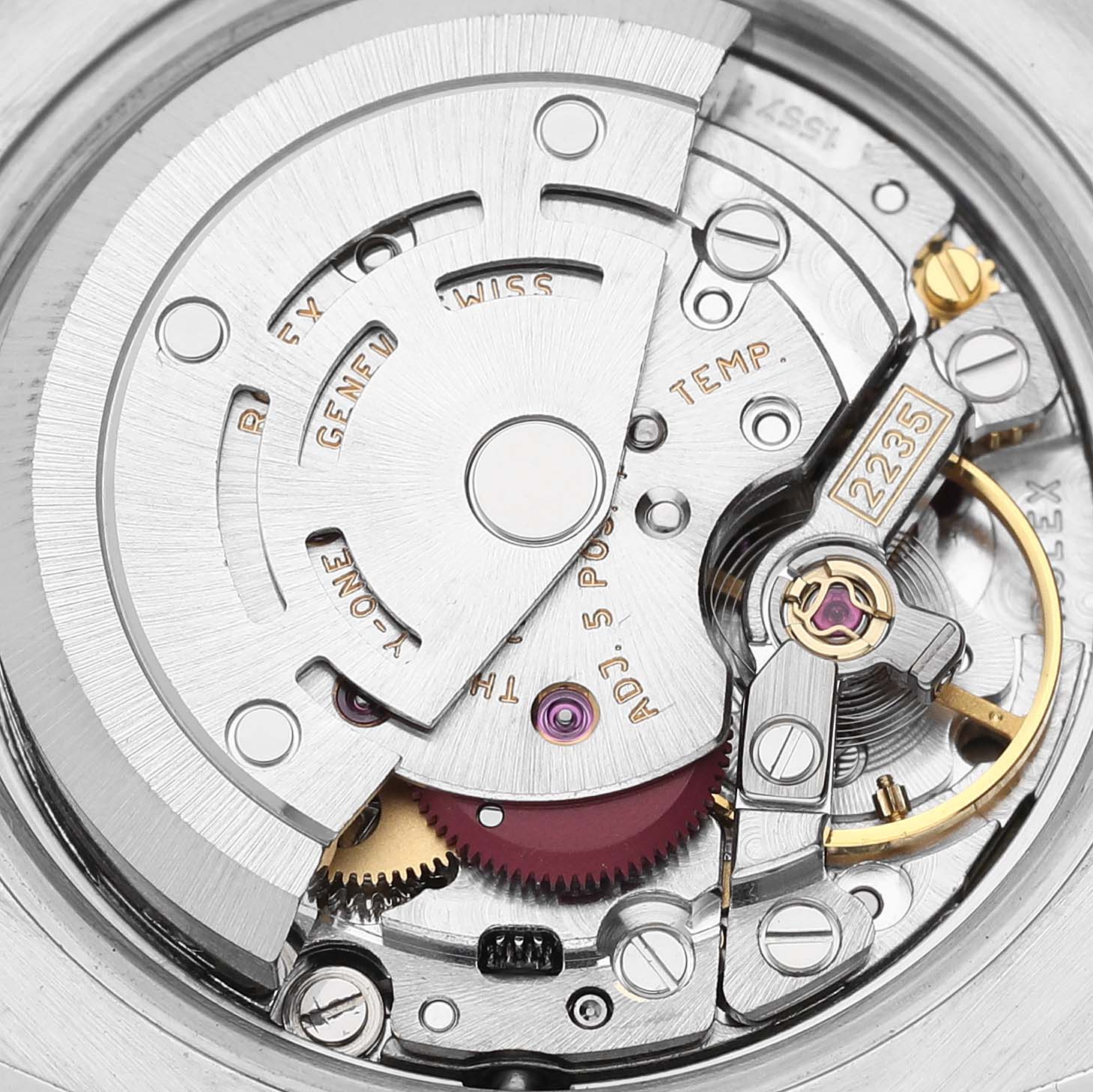 The image shows a close-up of the inner mechanical movement of the Rolex Datejust 179173 Women's Steel and Gold (two tone) Blue Dial 179173 Women's Steel and Gold (two tone) Blue Dial watch.