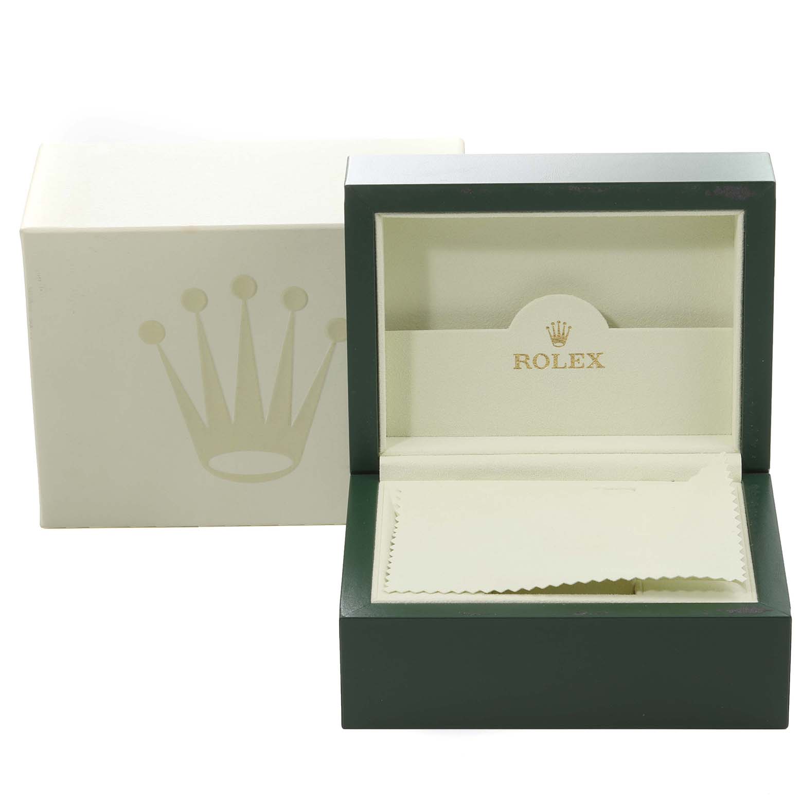 The image shows an open box and outer packaging for a Rolex Datejust 179173 Women's Steel and Gold (two tone) Blue Dial 179173 Women's Steel and Gold (two tone) Blue Dial watch, displaying the interior with branding.