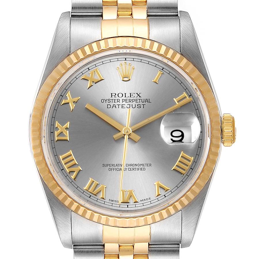 Rolex Datejust Steel Yellow Gold Slate Dial Mens Watch 16233 SwissWatchExpo
