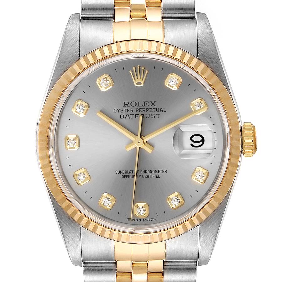Rolex Datejust Steel Yellow Gold Slate Diamond Dial Mens Watch 16233  SwissWatchExpo