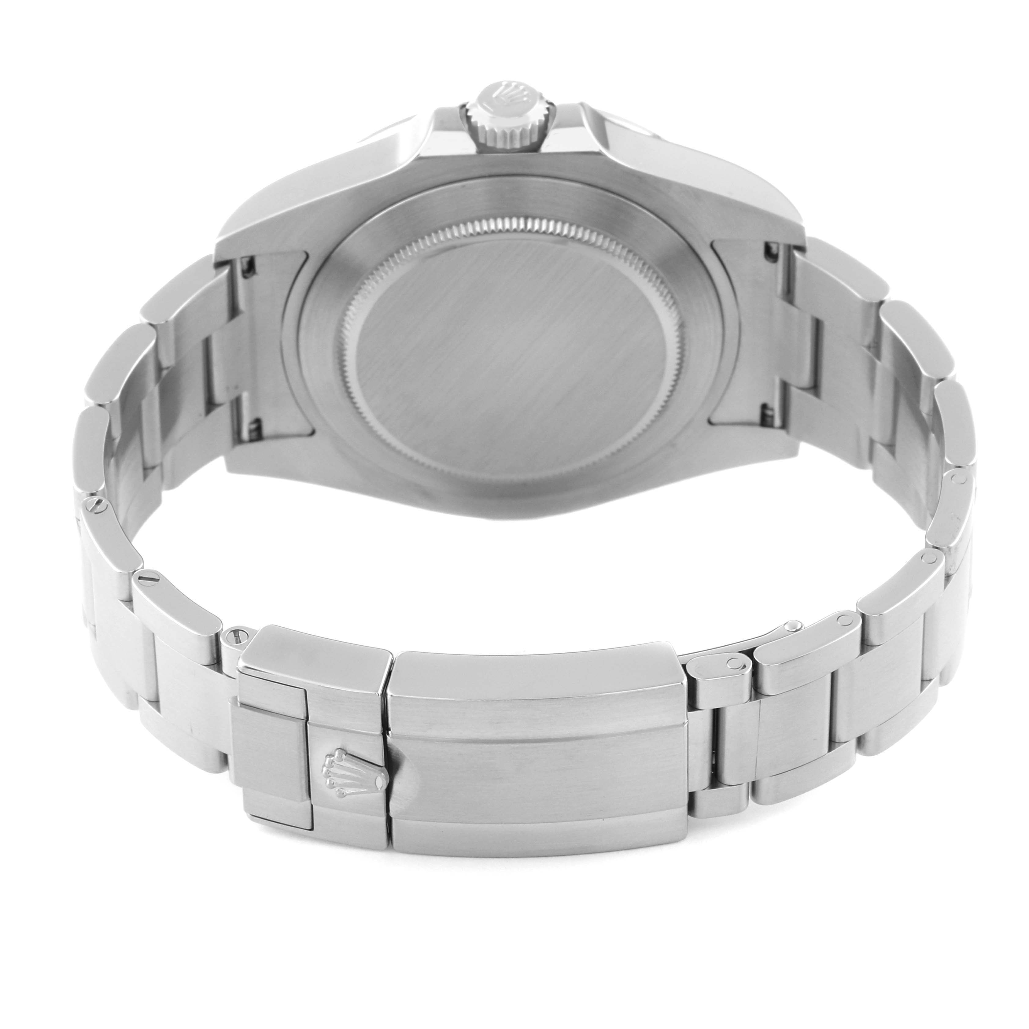 The image shows the back and clasp of a Rolex Explorer 216570 Men's Stainless Steel Black Dial 216570 Men's Stainless Steel Black Dial watch in a partially opened position.