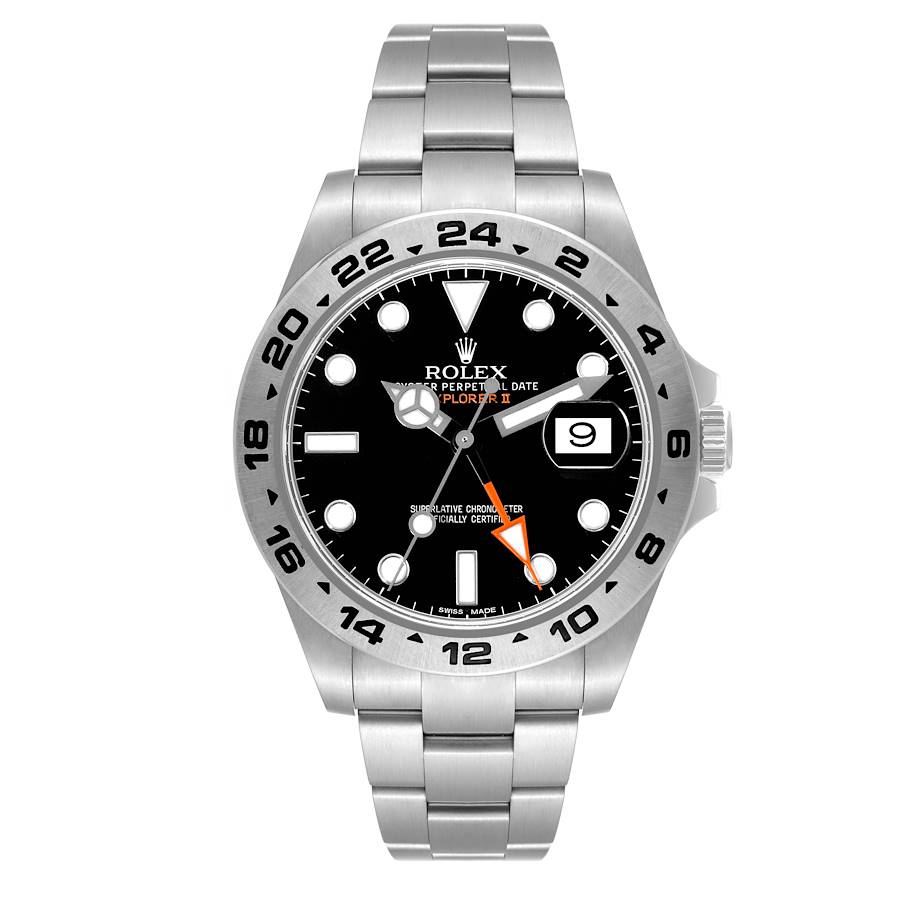 Rolex Explorer II 42 Black Dial Orange Hand Steel Mens Watch