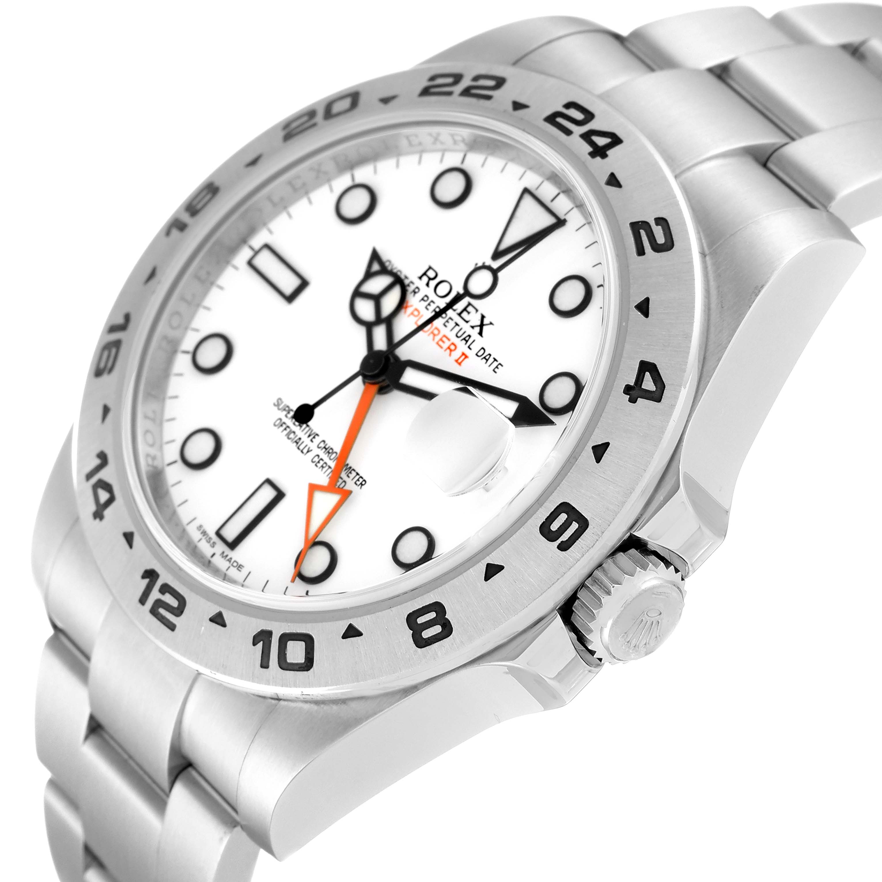 The image shows a side angle of the Rolex Explorer 216570 Men's Stainless Steel White Dial 216570 Men's Stainless Steel White Dial watch, highlighting the face, bezel, crown, and part of the bracelet.
