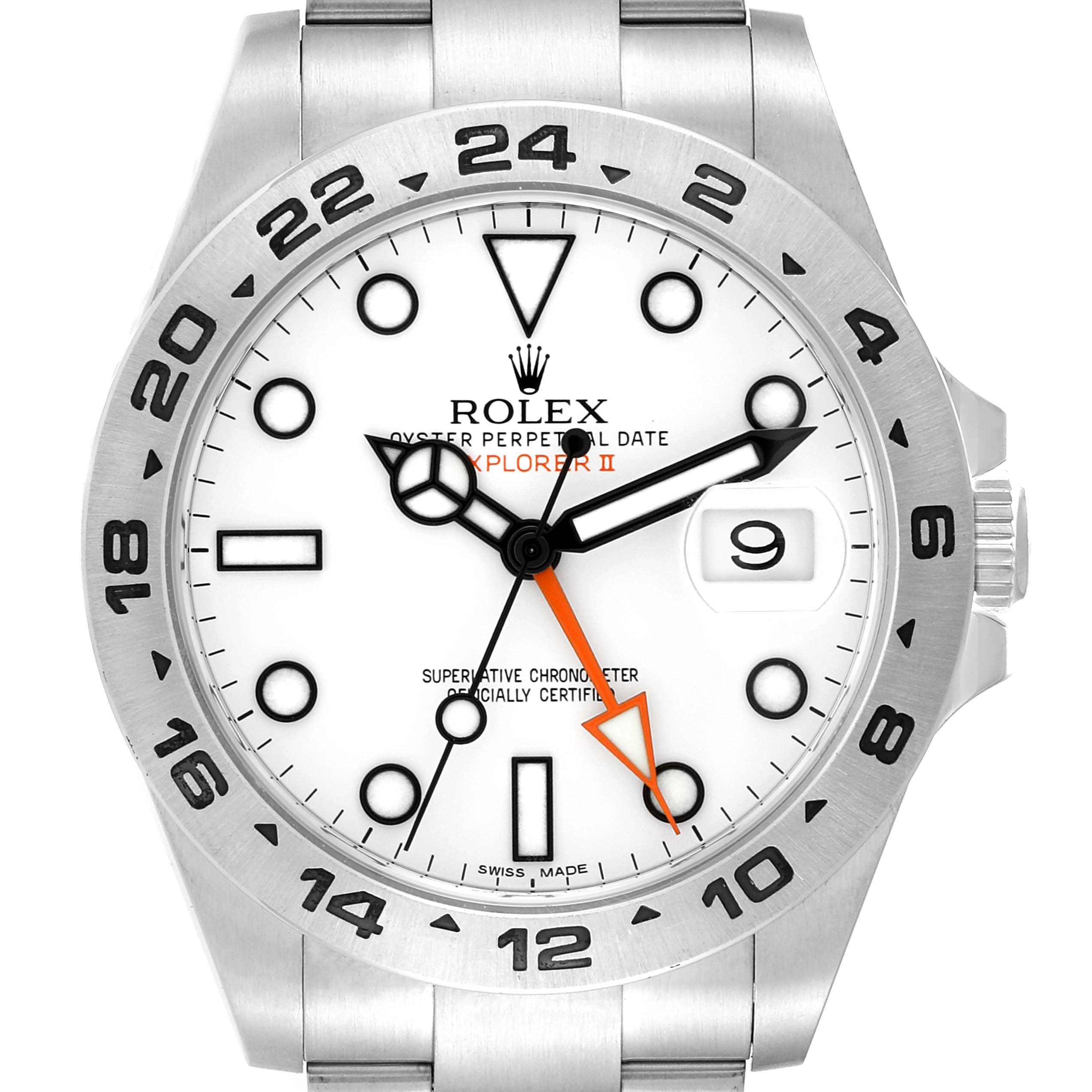 The Rolex Explorer 216570 Men's Stainless Steel White Dial 216570 Men's Stainless Steel White Dial watch is shown at a front angle, highlighting its face, hands, bezel, and part of the bracelet.