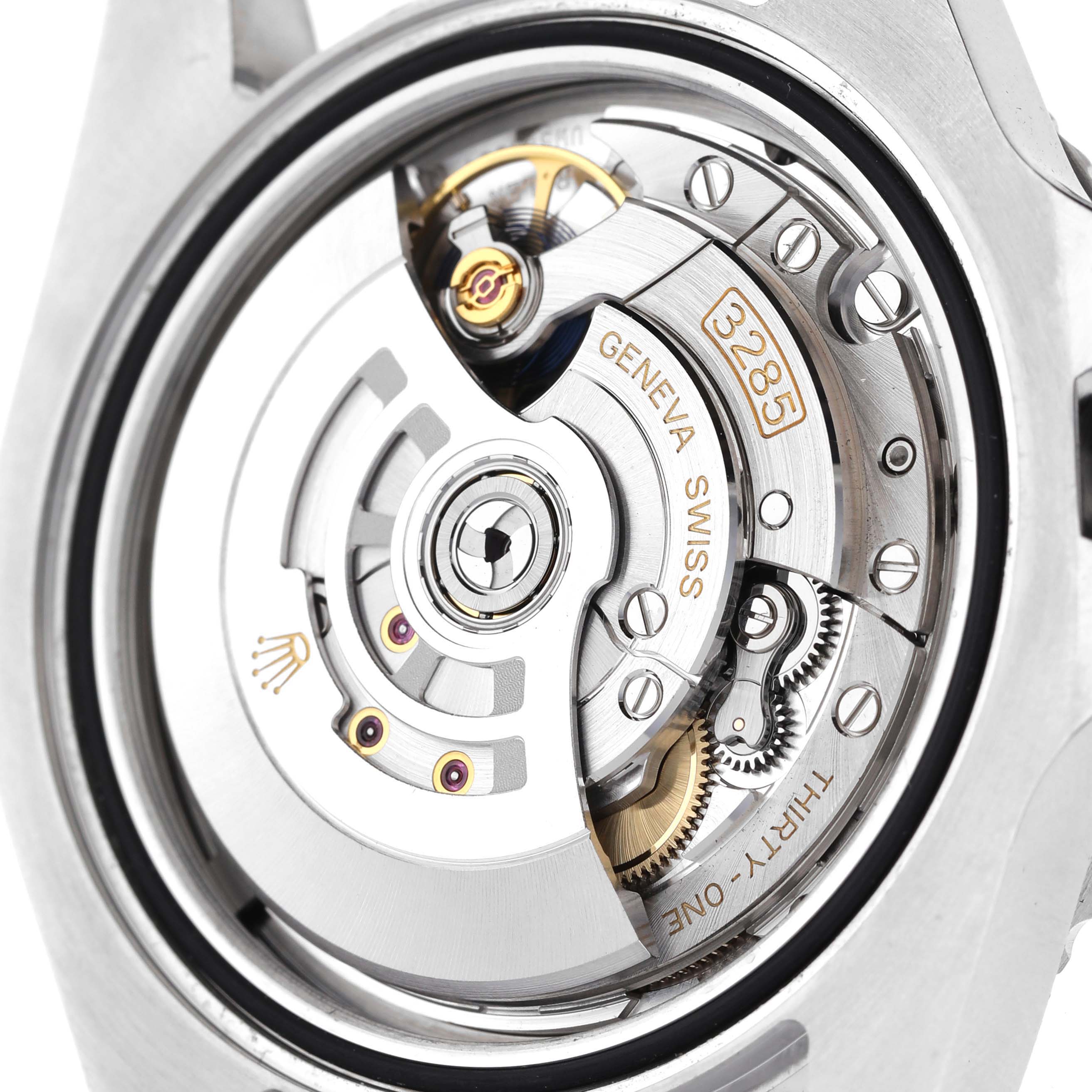 This image shows the back view of the Rolex GMT-Master 126710BLRO Men
s Stainless Steel Black Dial 126710BLRO Men
s Stainless Steel Black Dial model, highlighting its intricate movement and inner mechanisms.