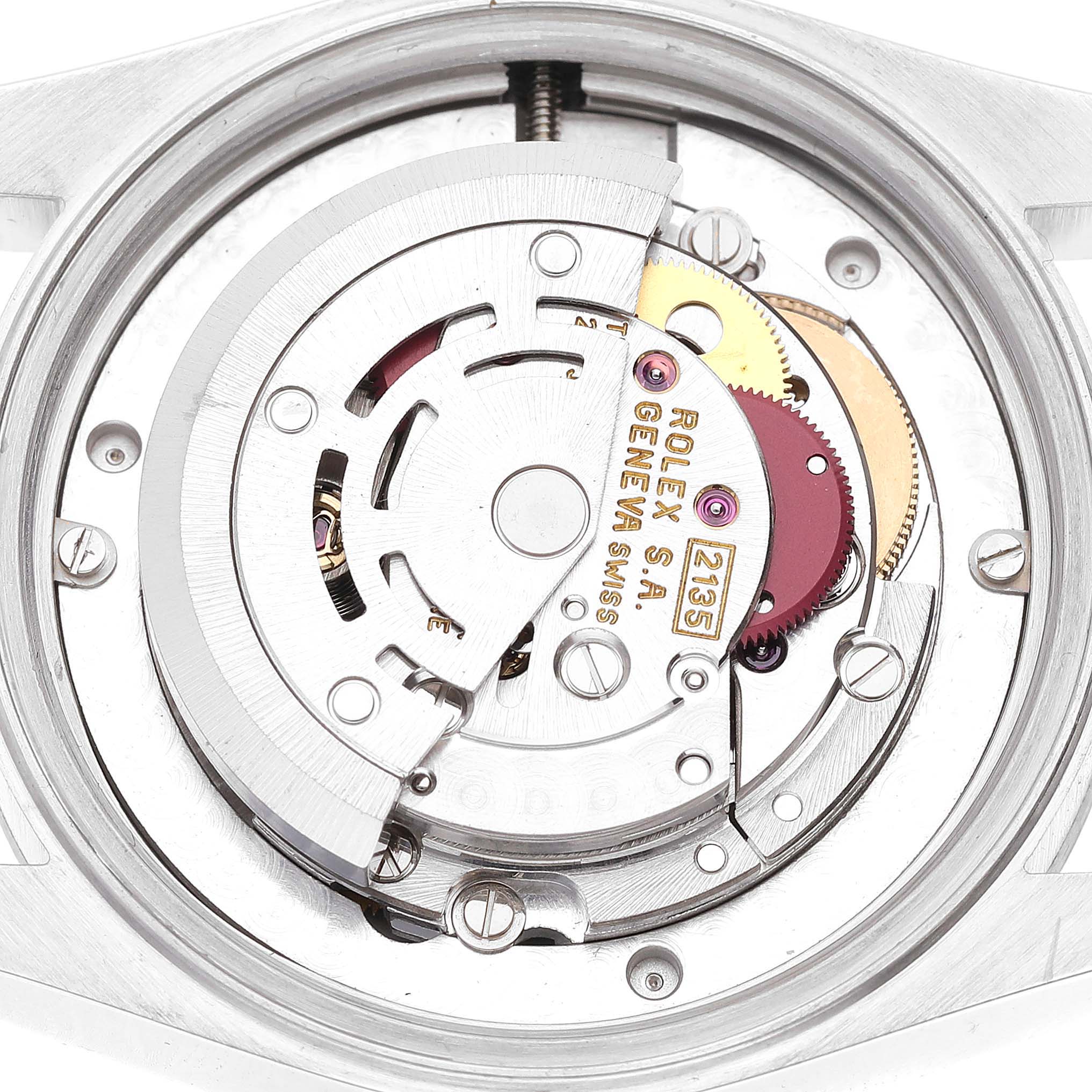 This image shows the internal mechanism of a Rolex Mid-Size 68240 Women's Stainless Steel Black Dial 68240 Women's Stainless Steel Black Dial model watch from a top-down view.