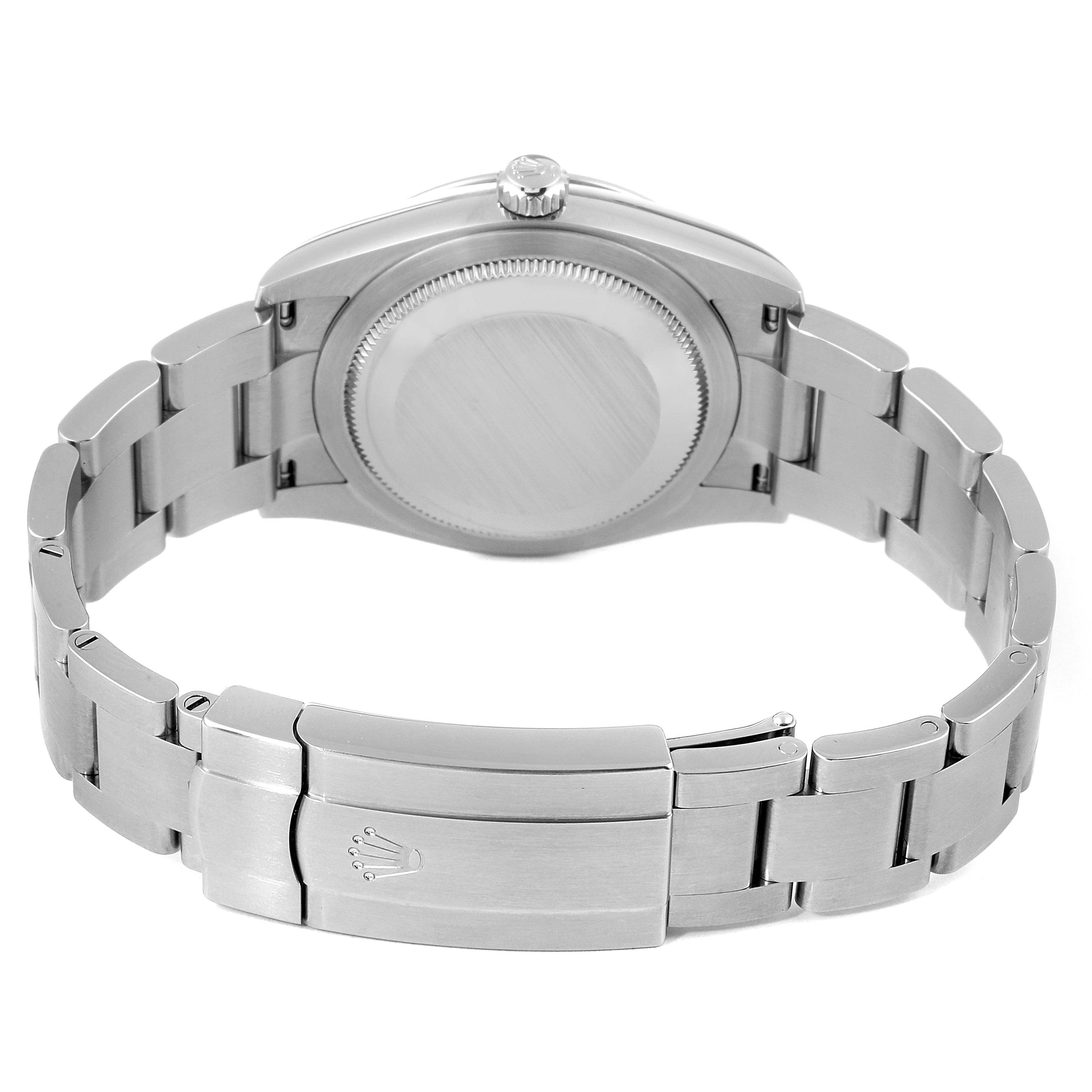 This image shows the back view of the Rolex Oyster Perpetual 124200 Men's Stainless Steel Blue Dial 124200 Men's Stainless Steel Blue Dial watch, highlighting the case back and metal bracelet with clasp.