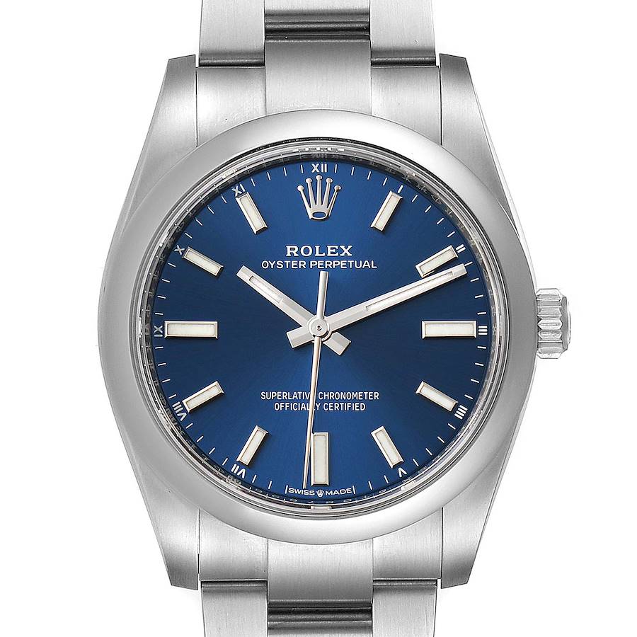 Rolex Oyster Perpetual 34mm Blue Dial Steel Mens Watch 124200 Box Card SwissWatchExpo