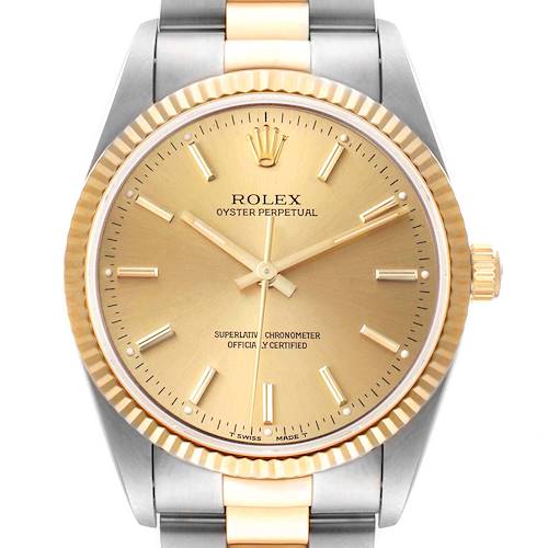 Photo of Rolex Oyster Perpetual NonDate Steel 18k Yellow Gold Mens Watch 14233