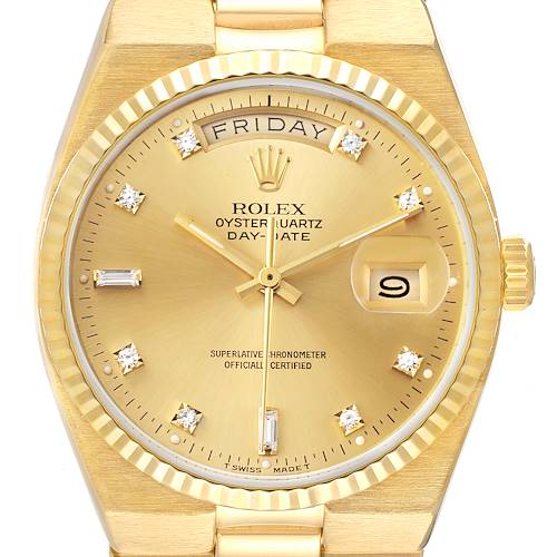Photo of Rolex Oysterquartz President Day-Date Yellow Gold Diamond Watch 19018 Box Papers