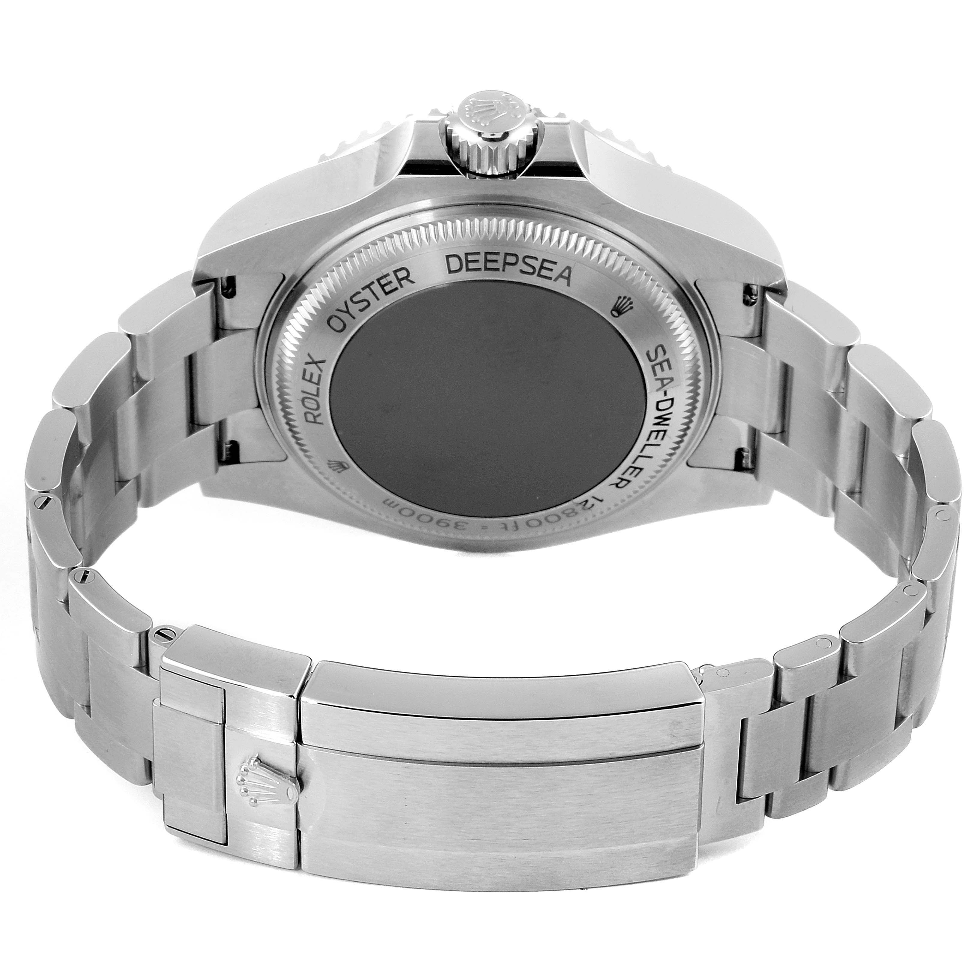 This image shows the back of a Rolex Sea-Dweller 126660 Men
s Stainless Steel Black Dial 126660 Men
s Stainless Steel Black Dial watch, highlighting the clasp, bracelet, and case back.