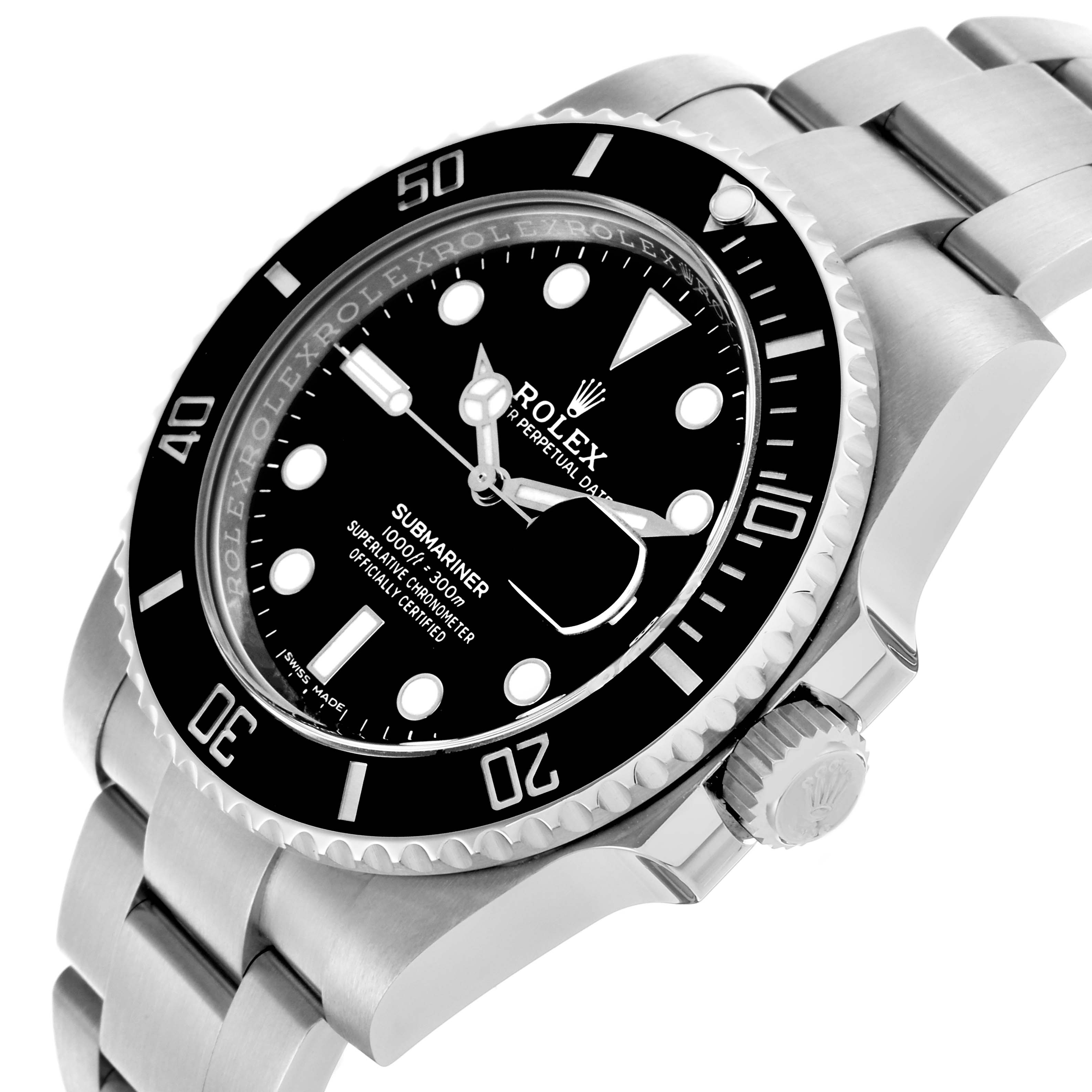 The image shows a Rolex Submariner 116610LN Men's Stainless Steel Black Dial 116610LN Men's Stainless Steel Black Dial angled to display the dial, bezel, crown, and part of the bracelet.