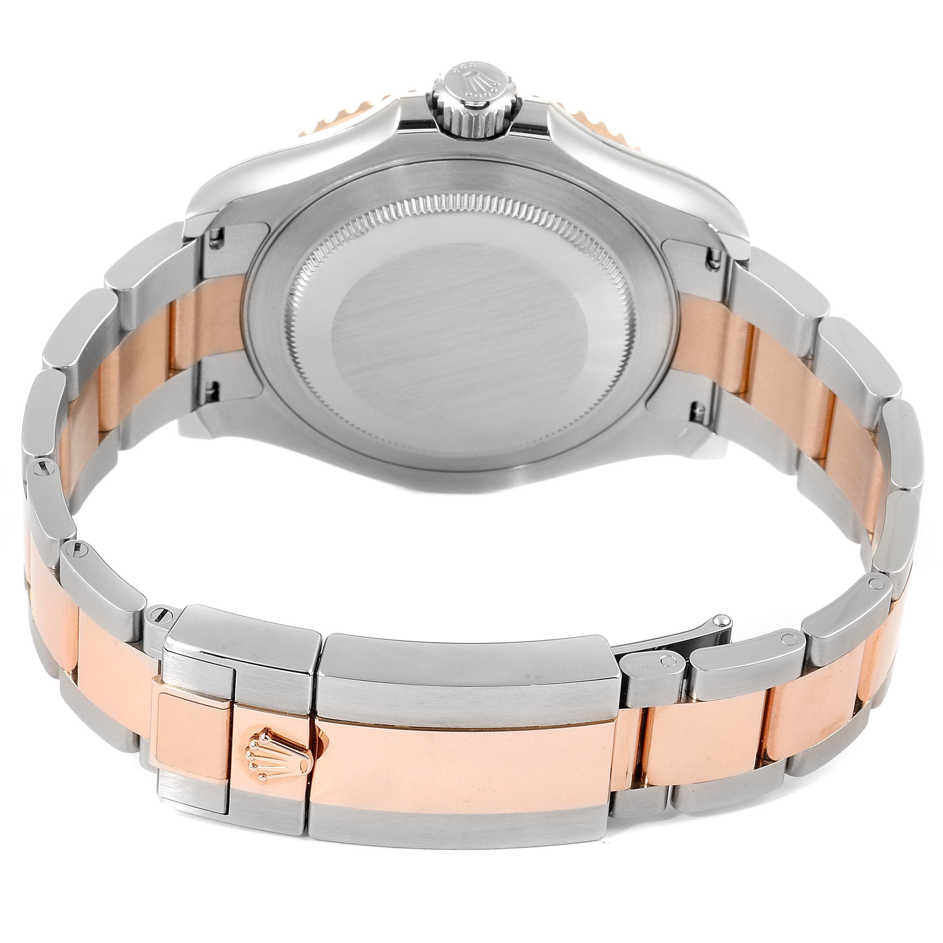 The image shows the back case and bracelet of the Rolex Yacht-Master 126621 Men
s Steel and Gold (two tone) Black Dial 126621 Men
s Steel and Gold (two tone) Black Dial watch in a rear angle.