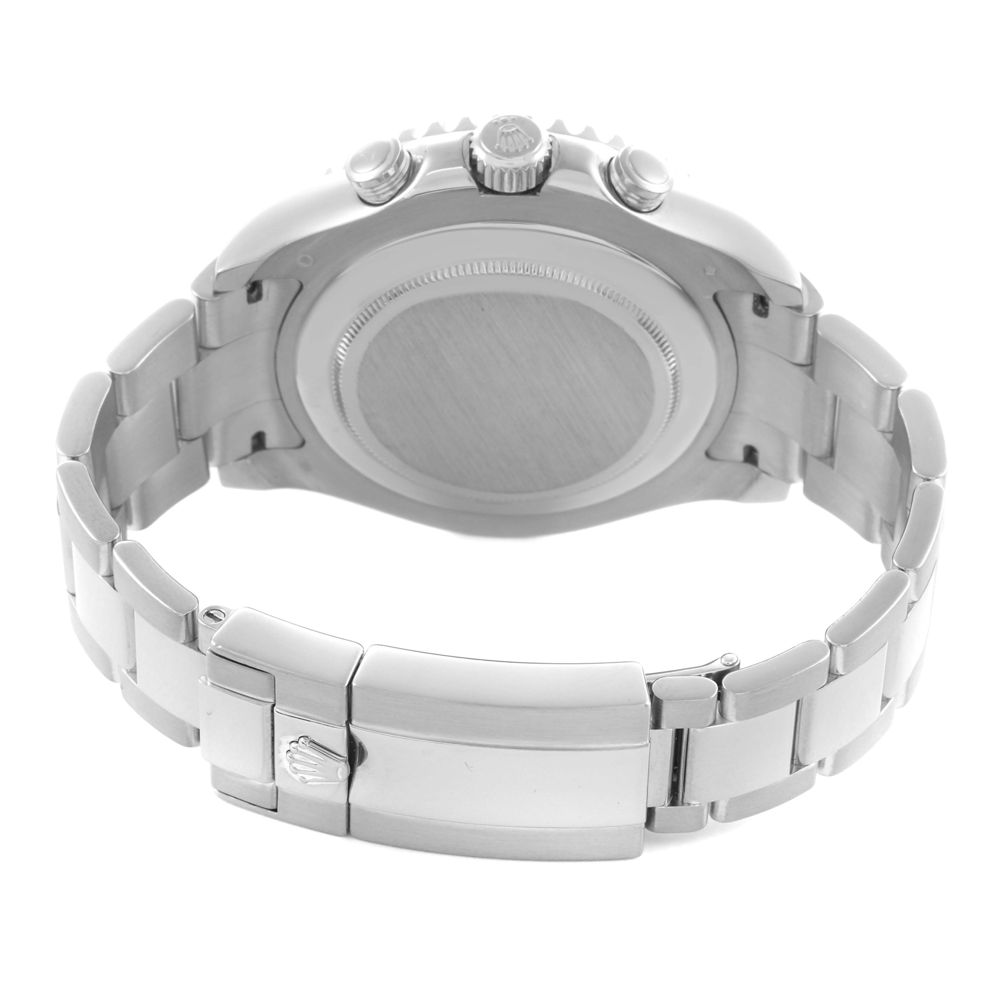 The image shows the back and clasp of a Rolex Yacht-Master 116689 Men's White Gold White Dial 116689 Men's White Gold White Dial watch, highlighting the bracelet and case back.