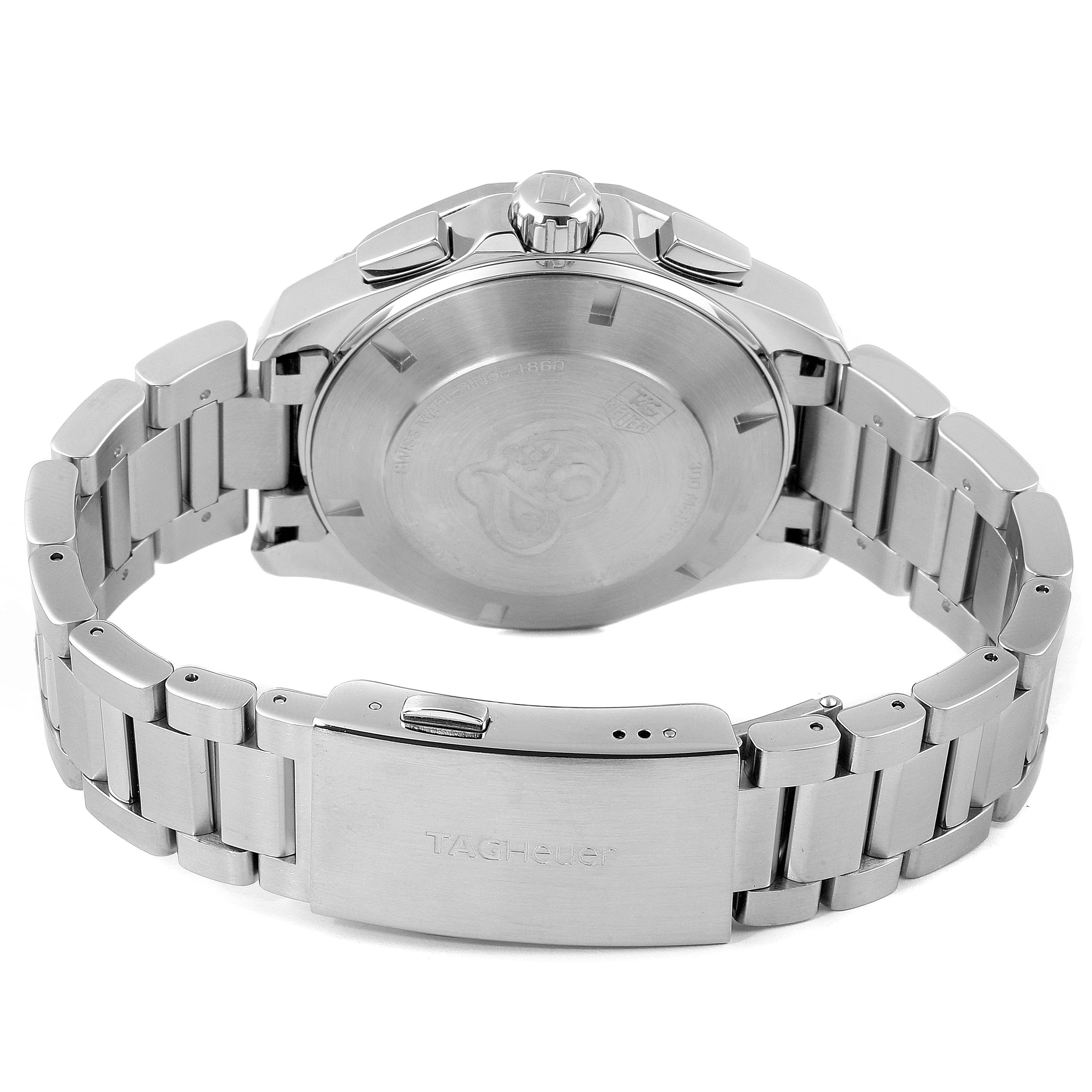 The image shows the back case, crown, and stainless steel bracelet of a Tag Heuer Aquaracer CAY2110.BA0927 Men
s Stainless Steel Black Dial CAY2110.BA0927 Men
s Stainless Steel Black Dial watch.